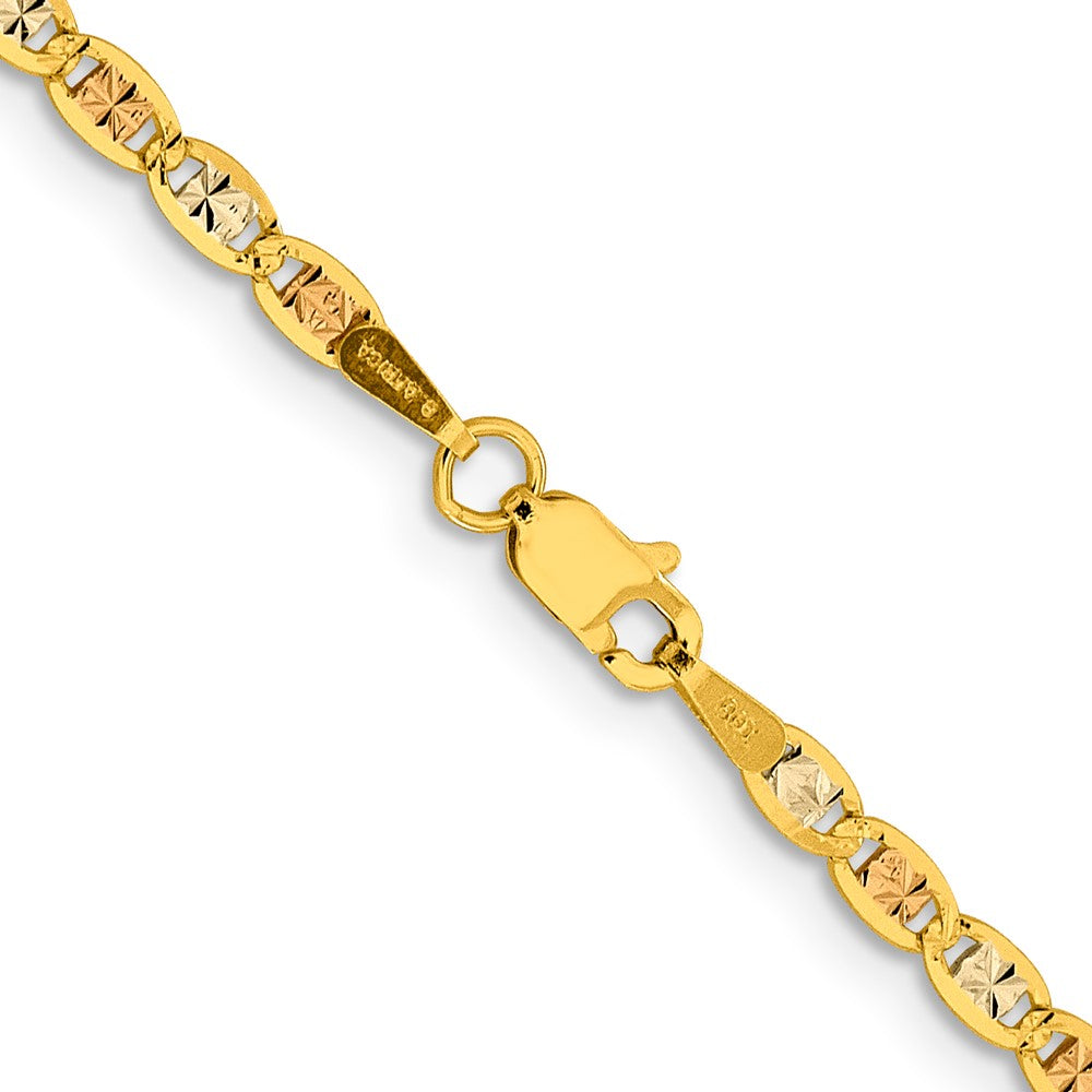 14K 24 inch 2.75mm Tri-color PavÇ Valentino with Lobster Clasp Chain