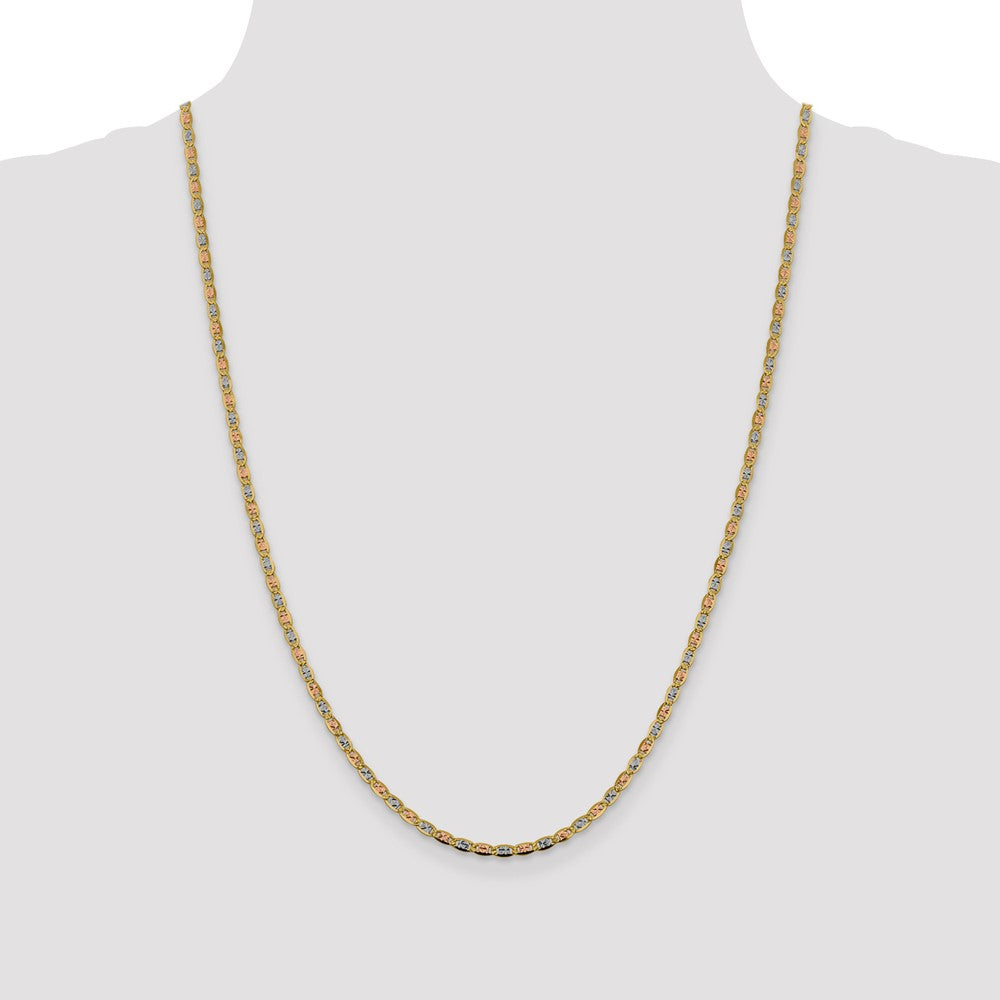 14K 24 inch 2.75mm Tri-color PavÇ Valentino with Lobster Clasp Chain