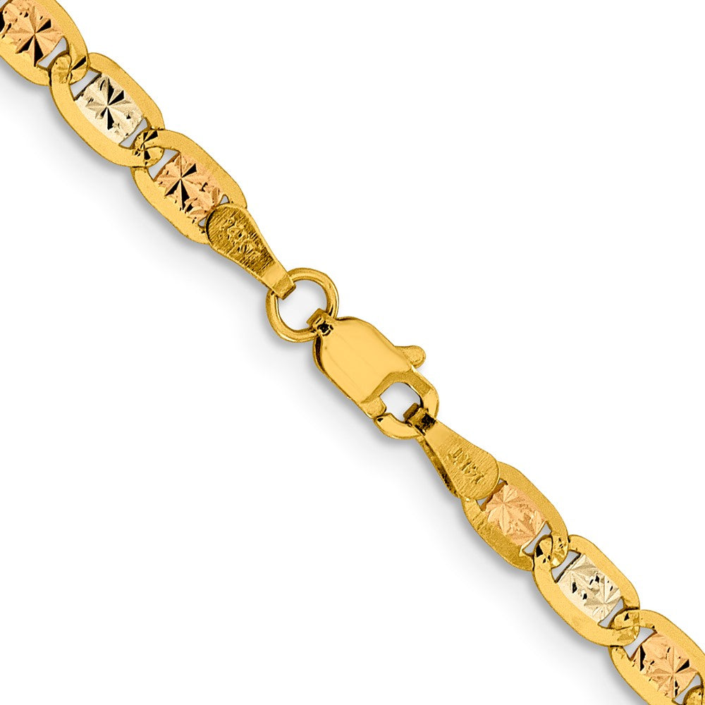 14K 18 inch 3.8mm Tri-color PavÇ Valentino with Lobster Clasp Chain