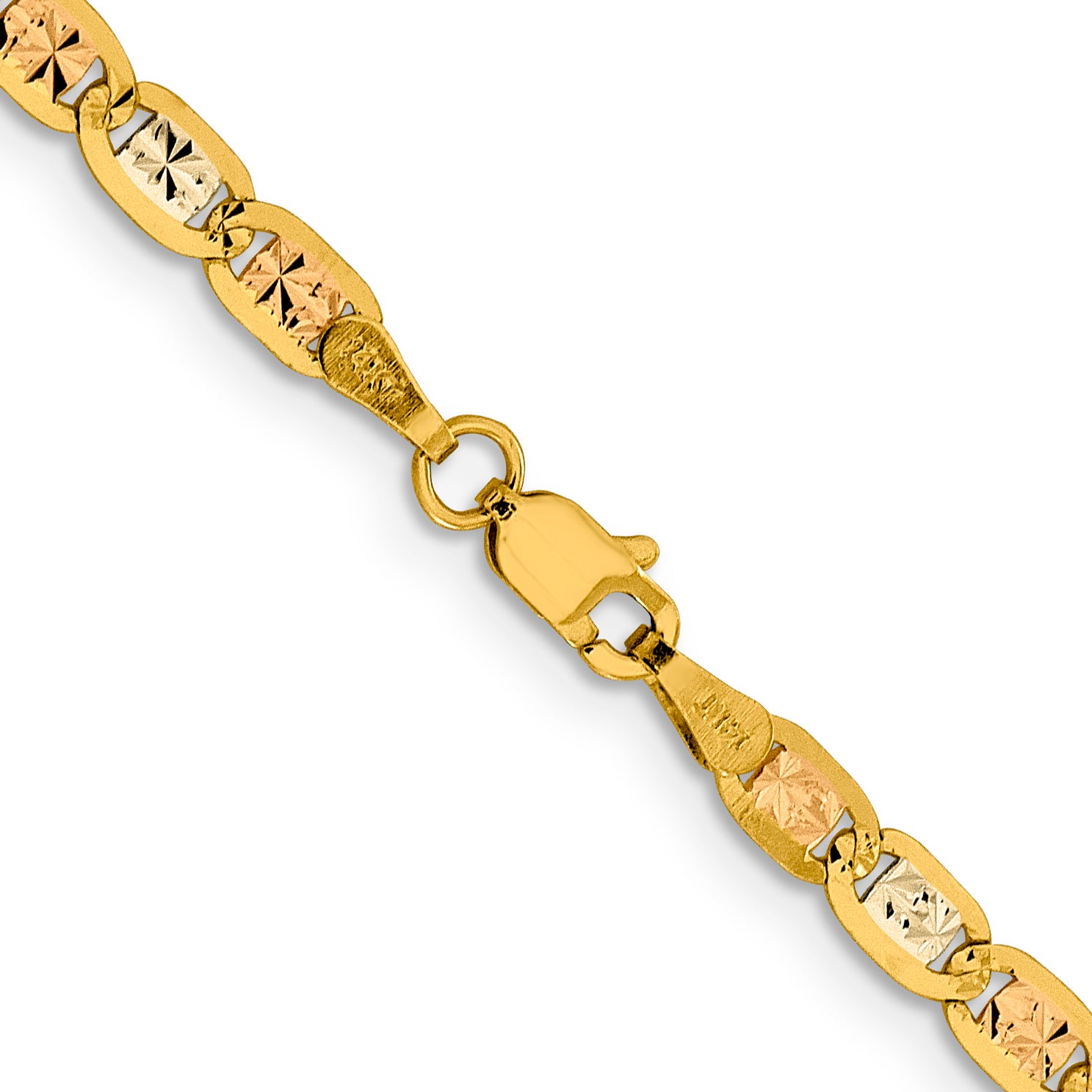 14K 16 inch 3.8mm Tri-color PavÇ Valentino with Lobster Clasp Chain