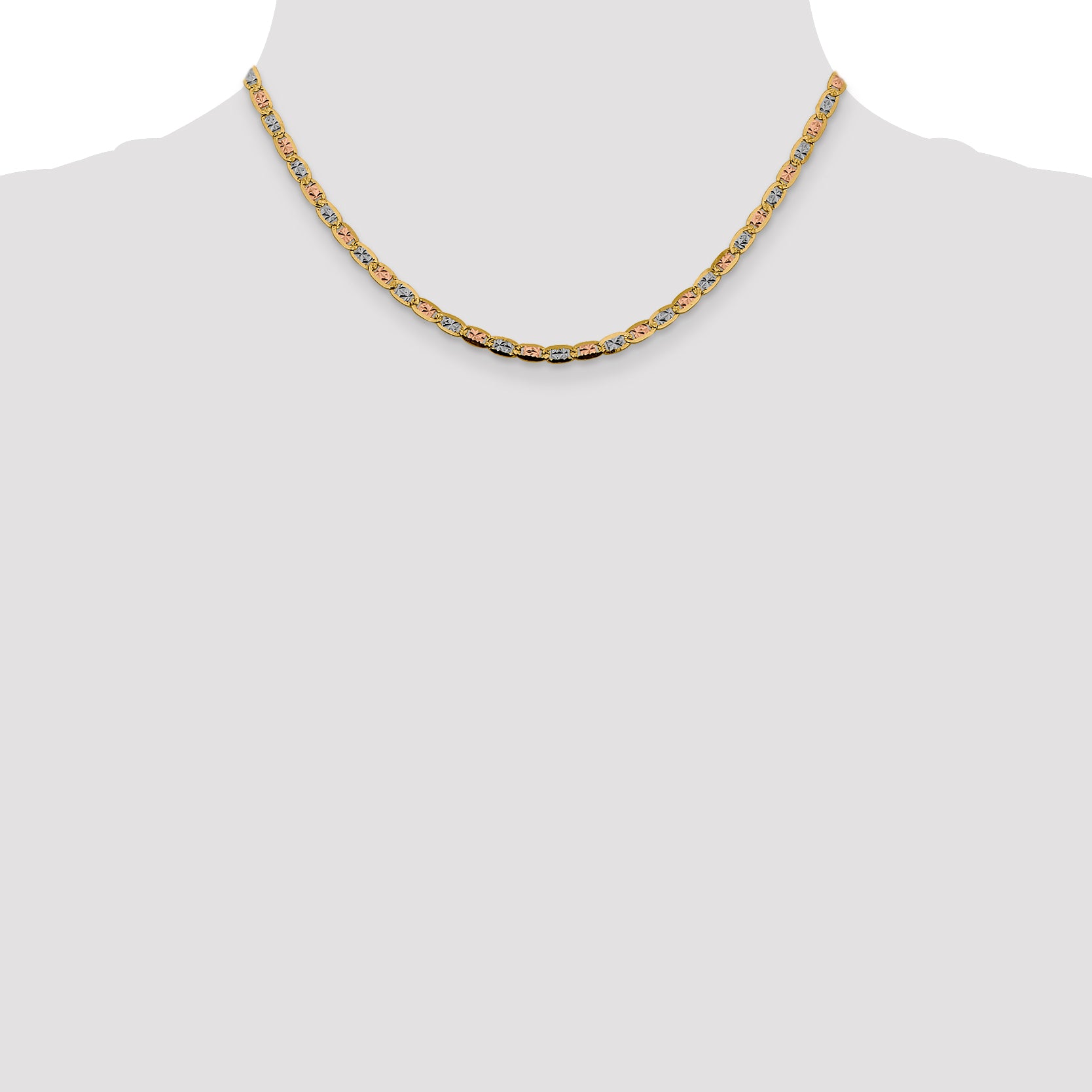 14K 16 inch 3.8mm Tri-color PavÇ Valentino with Lobster Clasp Chain