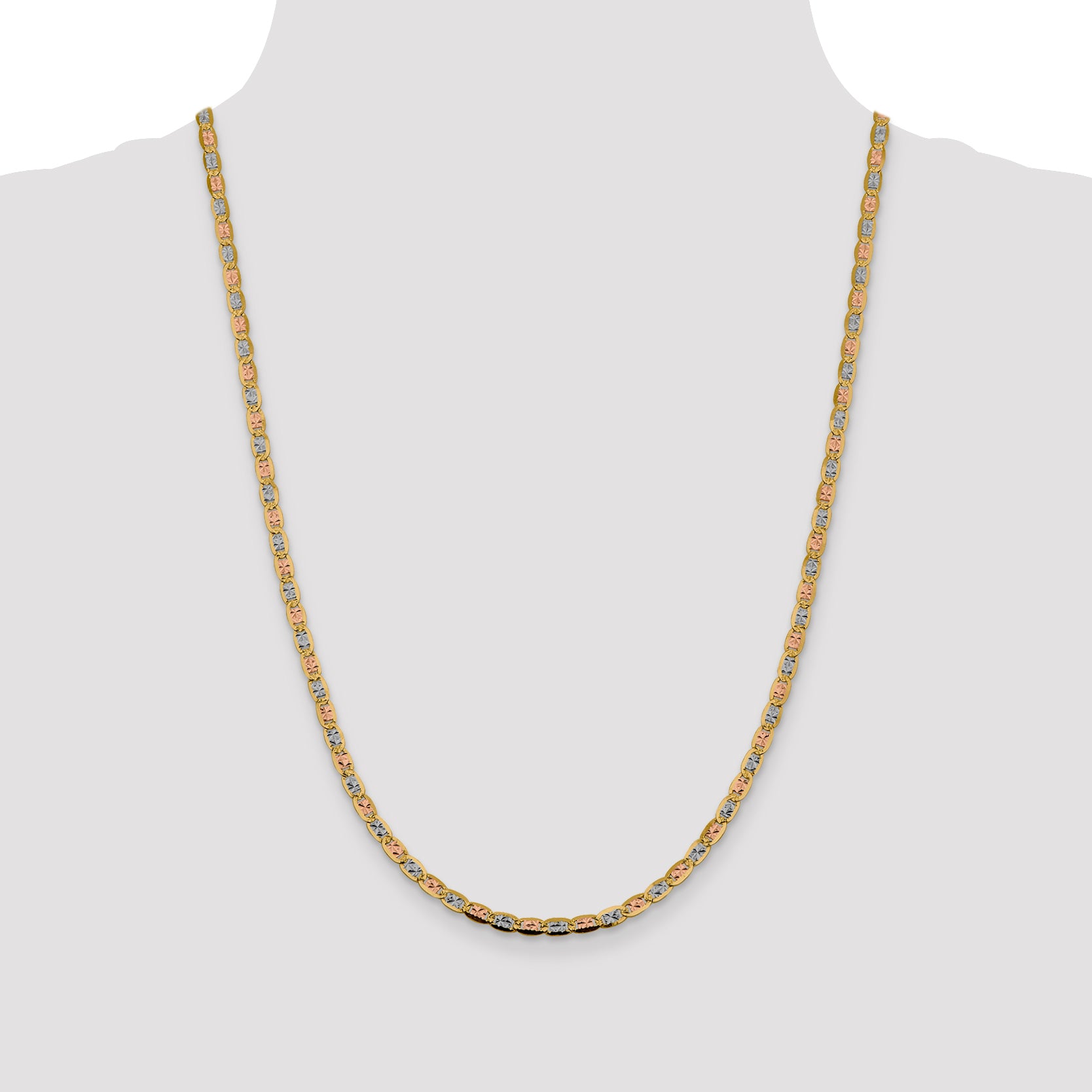 14K 24 Inch 3.8Mm Tri-Color Pavc Valentino With Lobster Clasp Chain