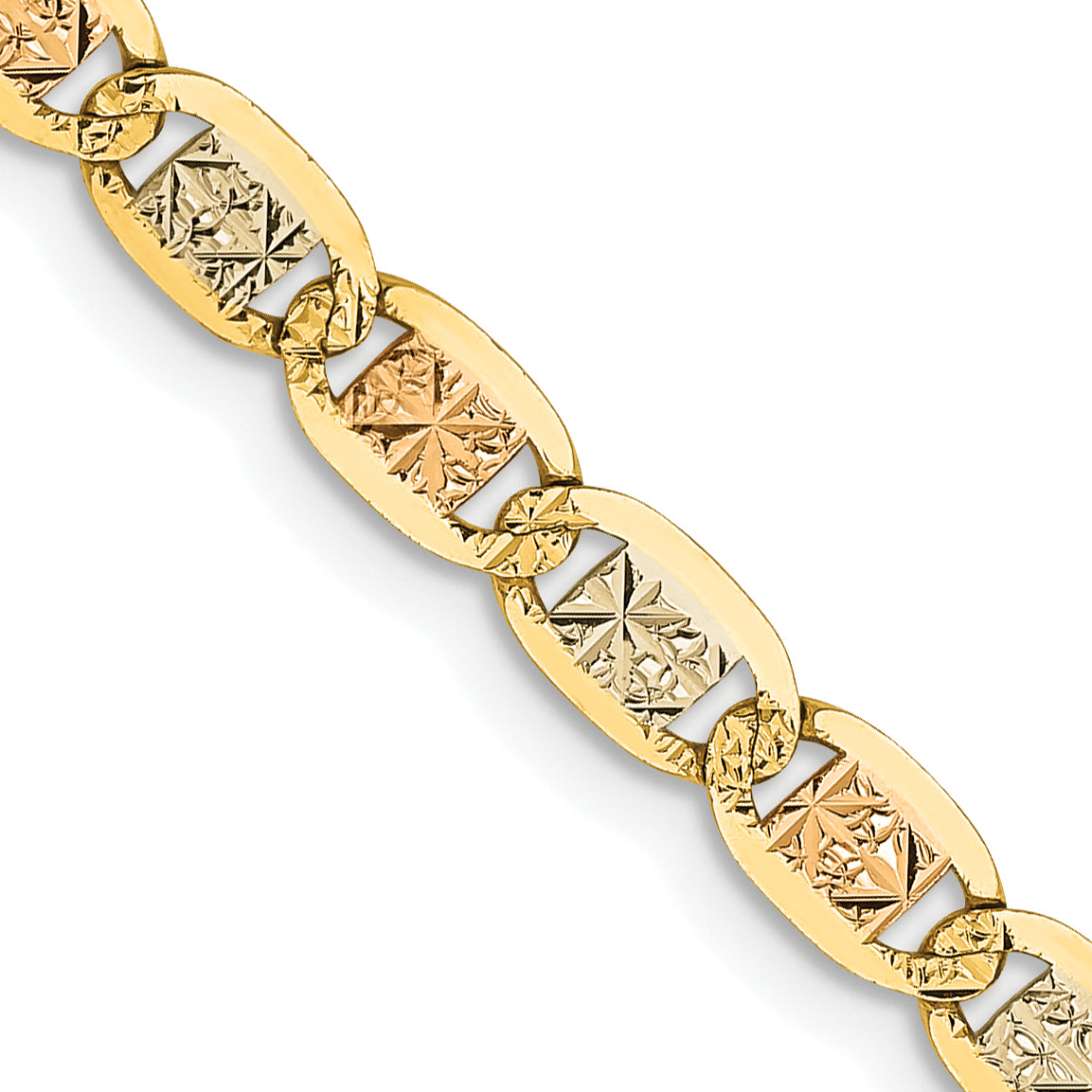14K 16 inch 3.8mm Tri-color PavÇ Valentino with Lobster Clasp Chain