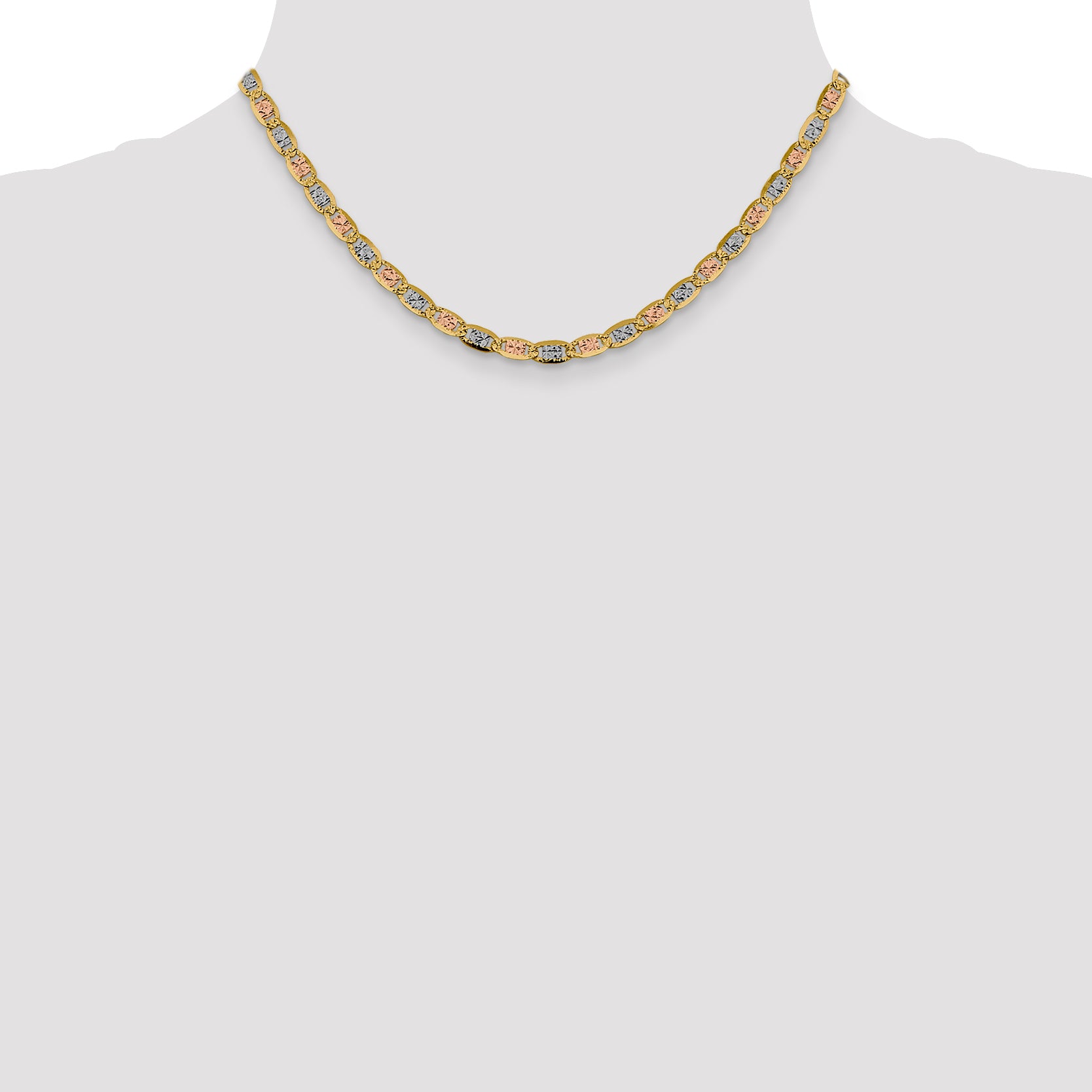 14K 16 inch 4.65mm Tri-color PavÇ Valentino with Lobster Clasp Chain
