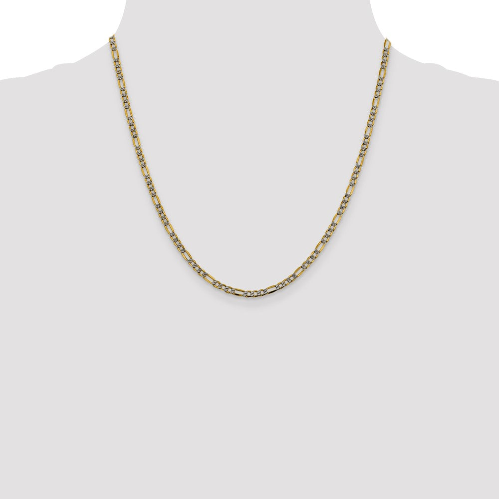 14K 20 inch 3.2mm Semi-Solid with Rhodium PavÇ Figaro with Lobster Clasp Chain