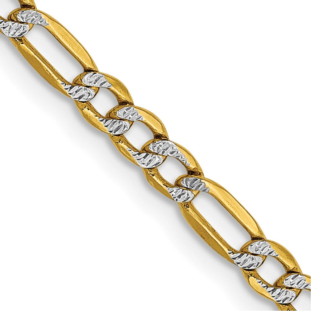 14K 18 inch 3.2mm Semi-Solid with Rhodium PavÇ Figaro with Lobster Clasp Chain