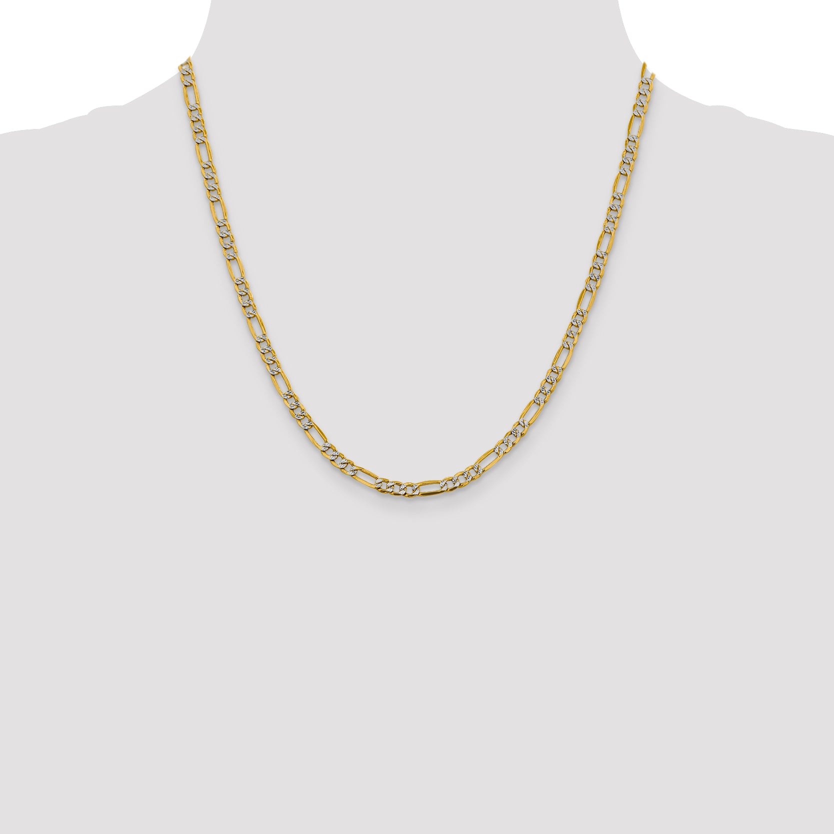 14K 20 Inch 3.9Mm Semi-Solid With Rhodium Pavc Figaro With Lobster Clasp Chain