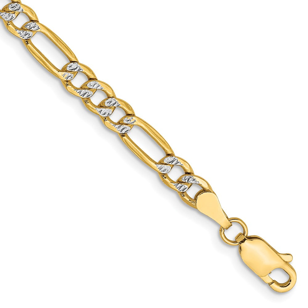 14K 8 inch 3.9mm Semi-Solid with Rhodium PavβΓ‘ Figaro with Lobster Clasp Bracelet