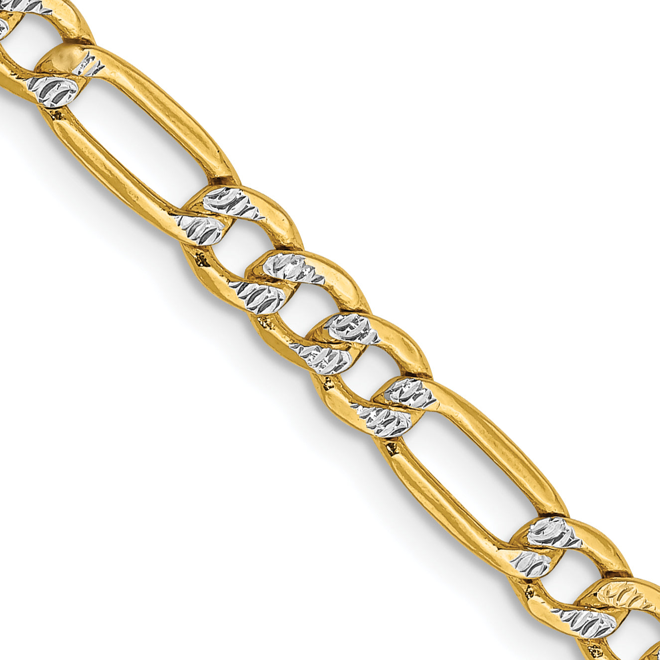 14K 16 inch 3.9mm Semi-Solid with Rhodium PavÇ Figaro with Lobster Clasp Chain