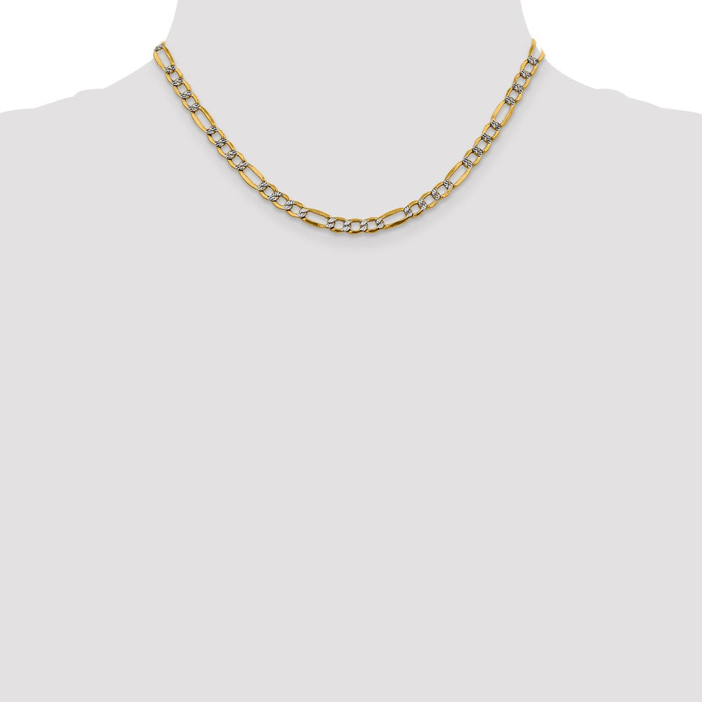 14K 16 inch 5.25mm Semi-Solid with Rhodium PavÇ Figaro with Lobster Clasp Chain