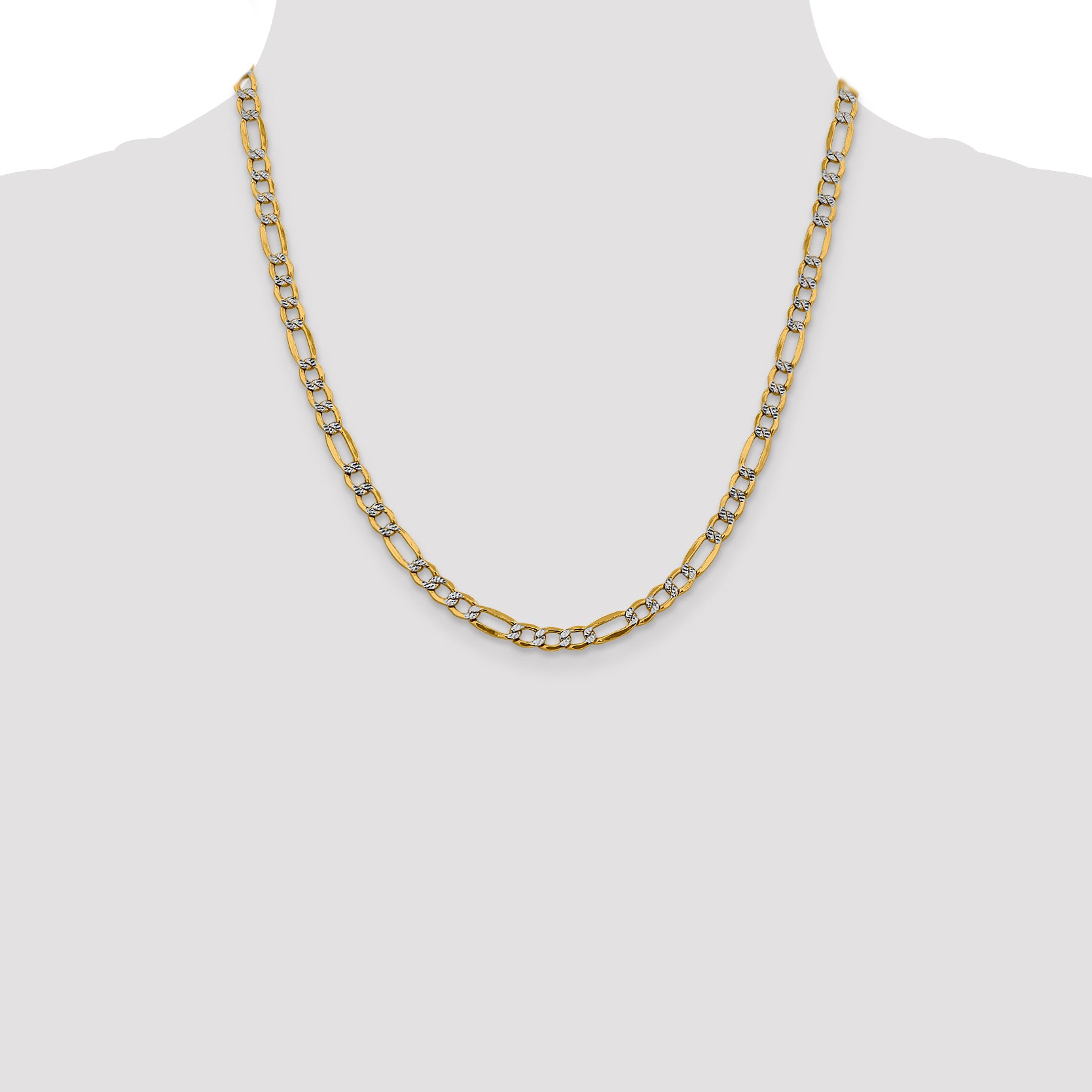 14K 20 Inch 5.25Mm Semi-Solid With Rhodium Pava Figaro With Lobster Clasp Chain