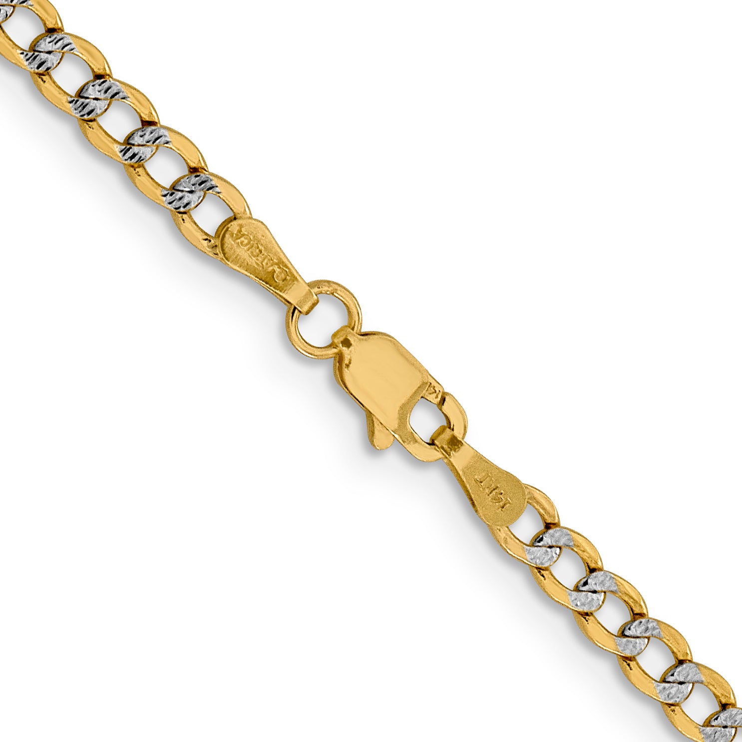14K 18 inch 3.4mm Semi-Solid with Rhodium PavÇ Curb with Lobster Clasp Chain