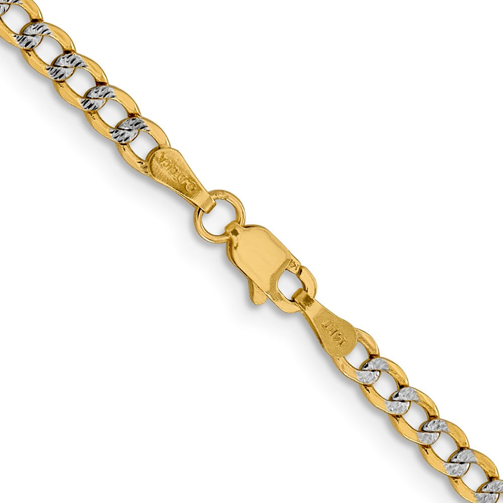 14K 16 inch 3.4mm Semi-Solid with Rhodium PavÇ Curb with Lobster Clasp Chain