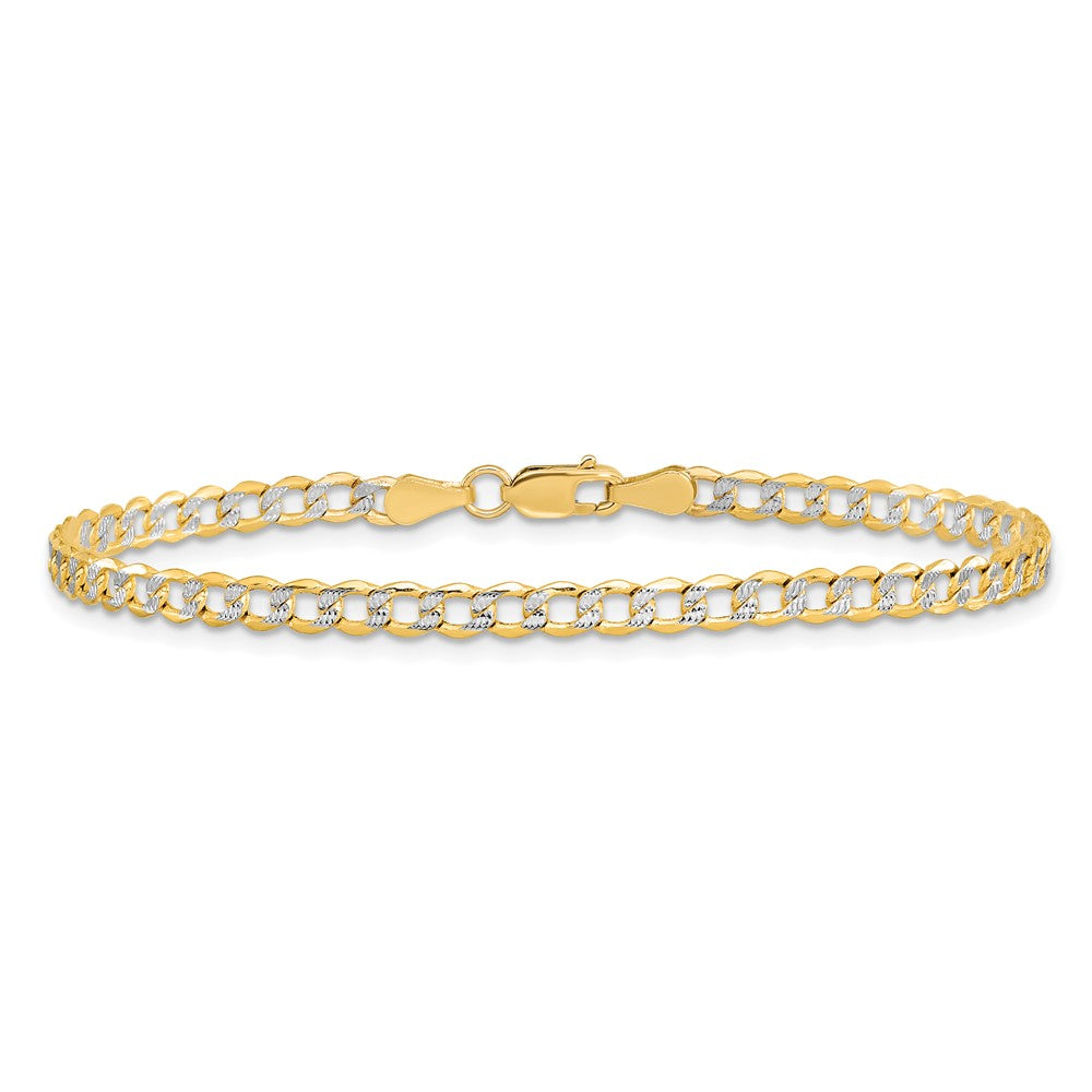 14K 7 inch 3.4mm Semi-Solid with Rhodium PavÇ Curb with Lobster Clasp Bracelet