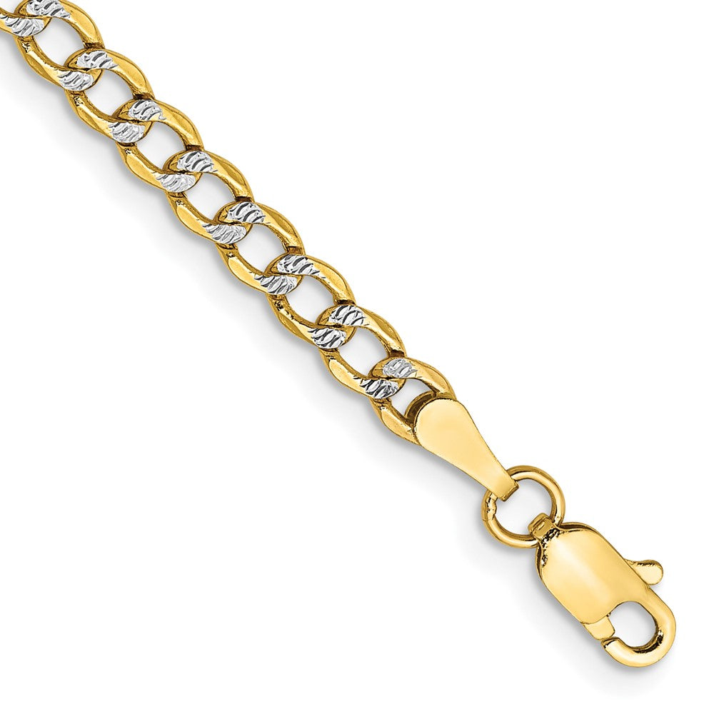 14K 7 inch 3.4mm Semi-Solid with Rhodium PavβΓ‘ Curb with Lobster Clasp Bracelet