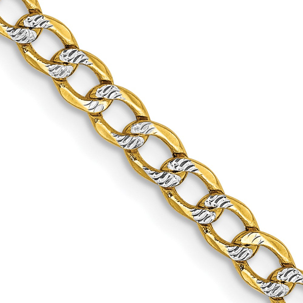 14K 16 inch 3.4mm Semi-Solid with Rhodium PavÇ Curb with Lobster Clasp Chain