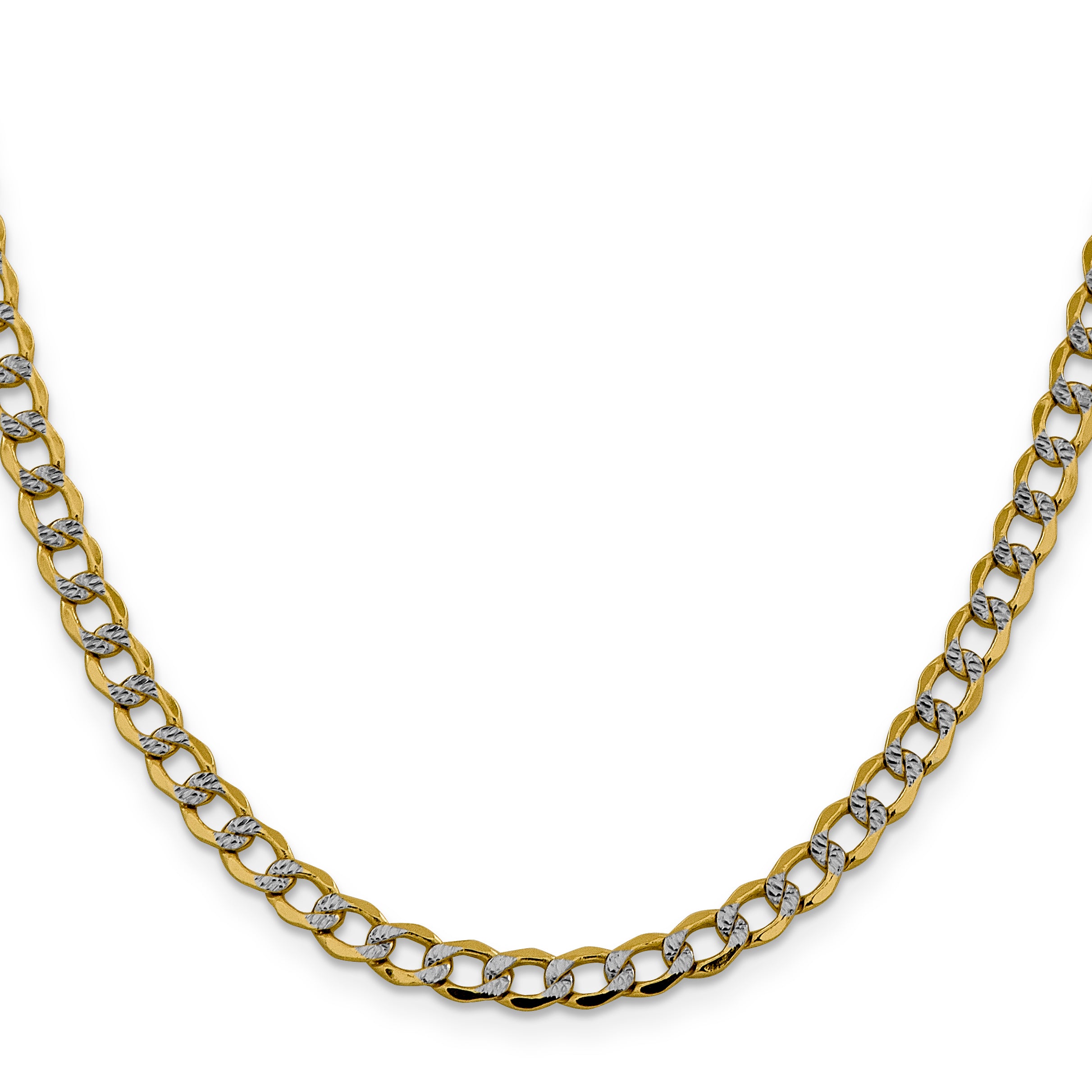 14K 18 Inch 5.2Mm Semi-Solid With Rhodium Pavc Curb With Lobster Clasp Chain