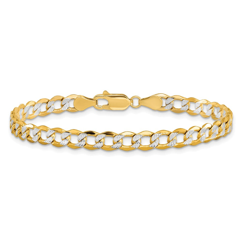 14K 8 inch 5.2mm Semi-Solid with Rhodium PavÇ Curb with Lobster Clasp Bracelet