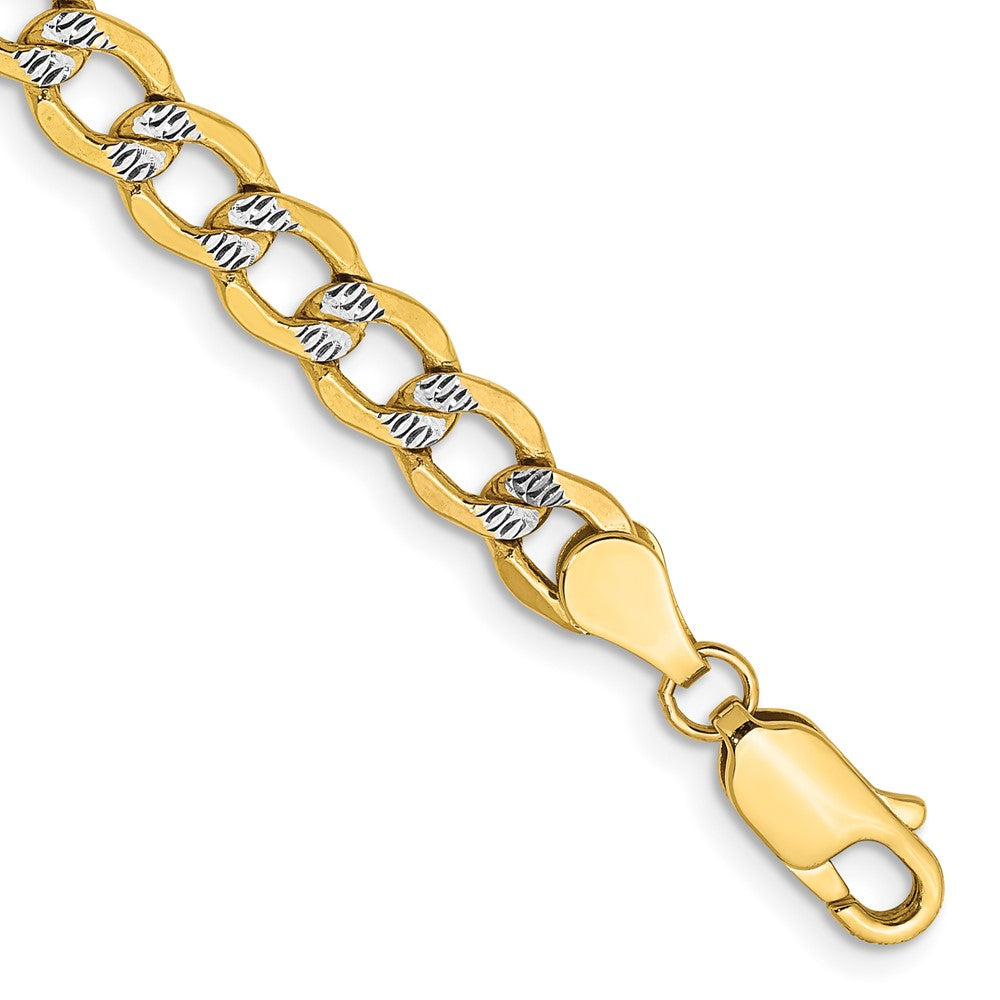 14K 7 inch 5.2mm Semi-Solid with Rhodium PavΓ Curb with Lobster Clasp Bracelet