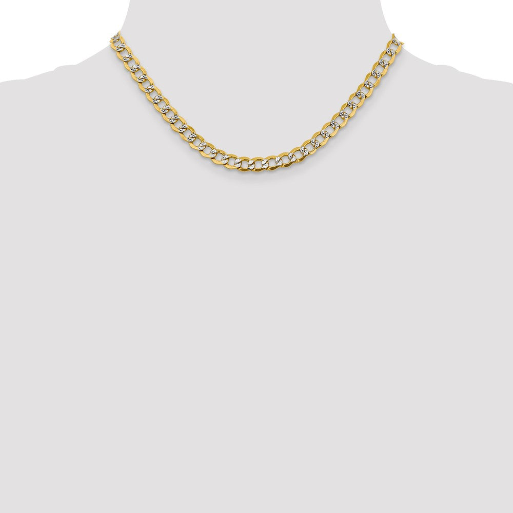 14K 16 inch 6.75mm Semi-Solid with Rhodium PavÇ Curb with Lobster Clasp Chain