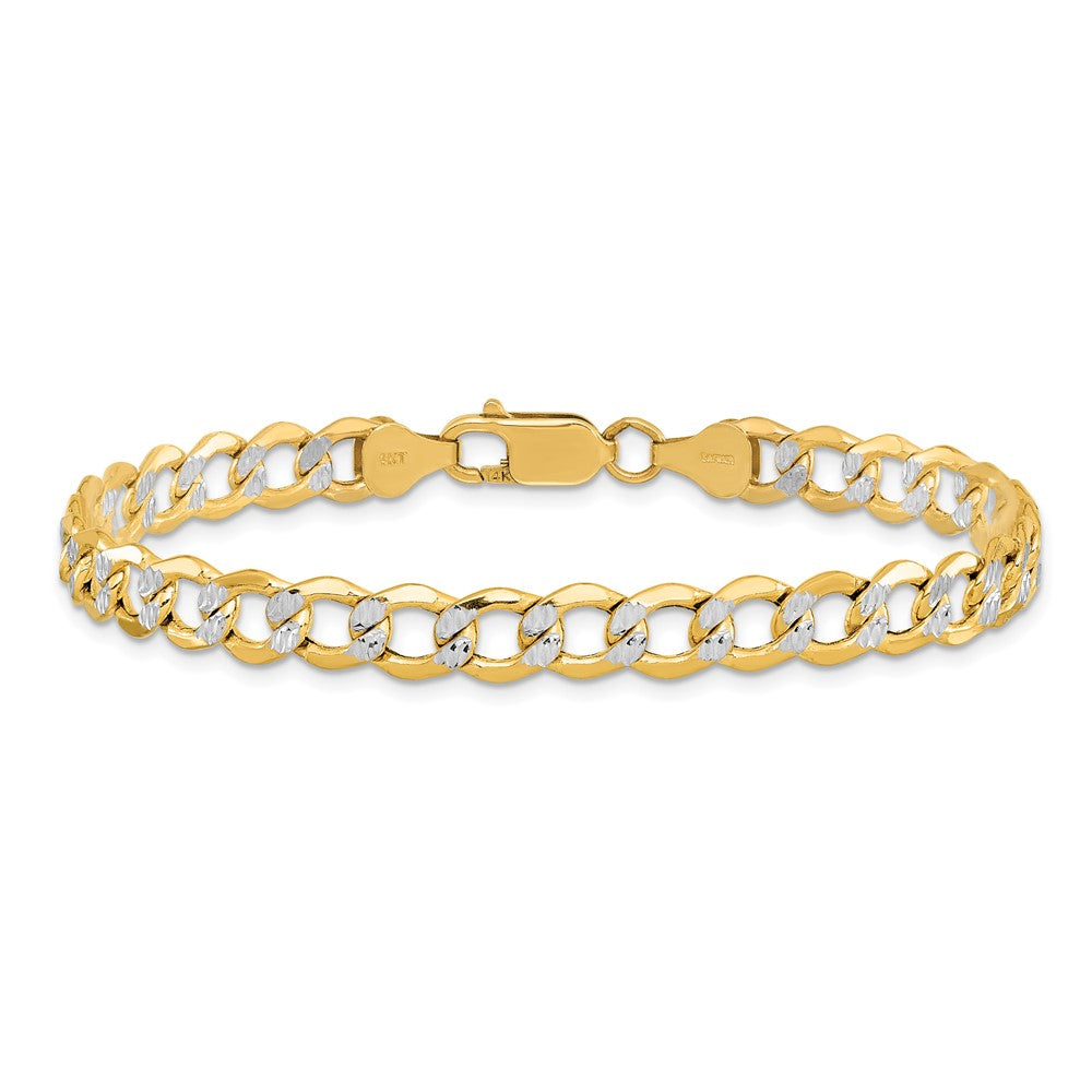 14K 8 inch 6.75mm Semi-Solid with Rhodium PavÇ Curb with Lobster Clasp Bracelet