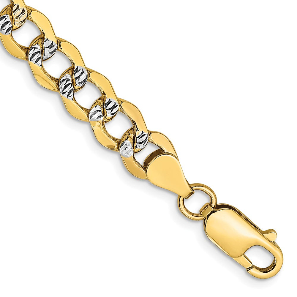 14K 8 inch 6.75mm Semi-Solid with Rhodium PavβΓ‘ Curb with Lobster Clasp Bracelet