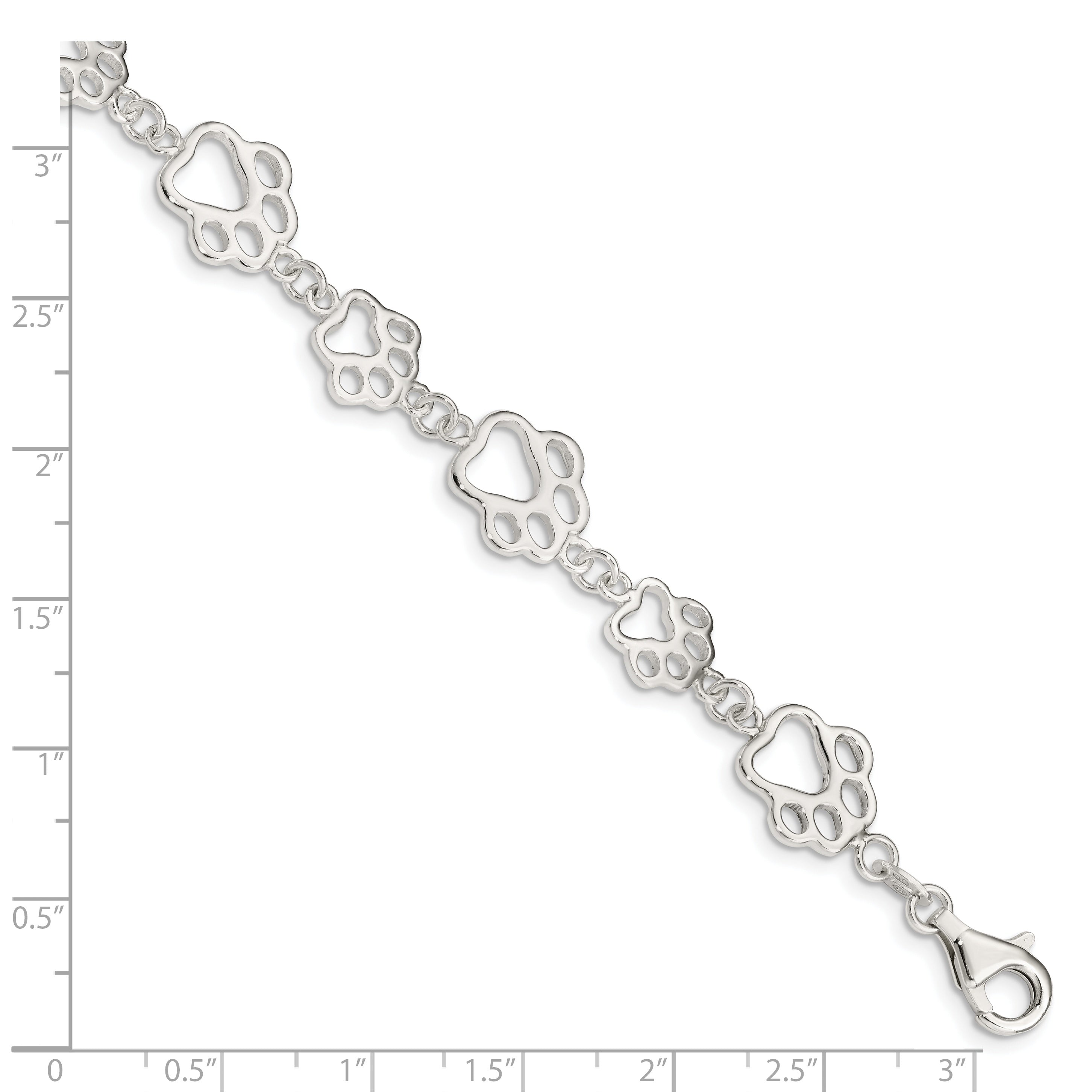 Sterling Silver Polished Paw Print Bracelet