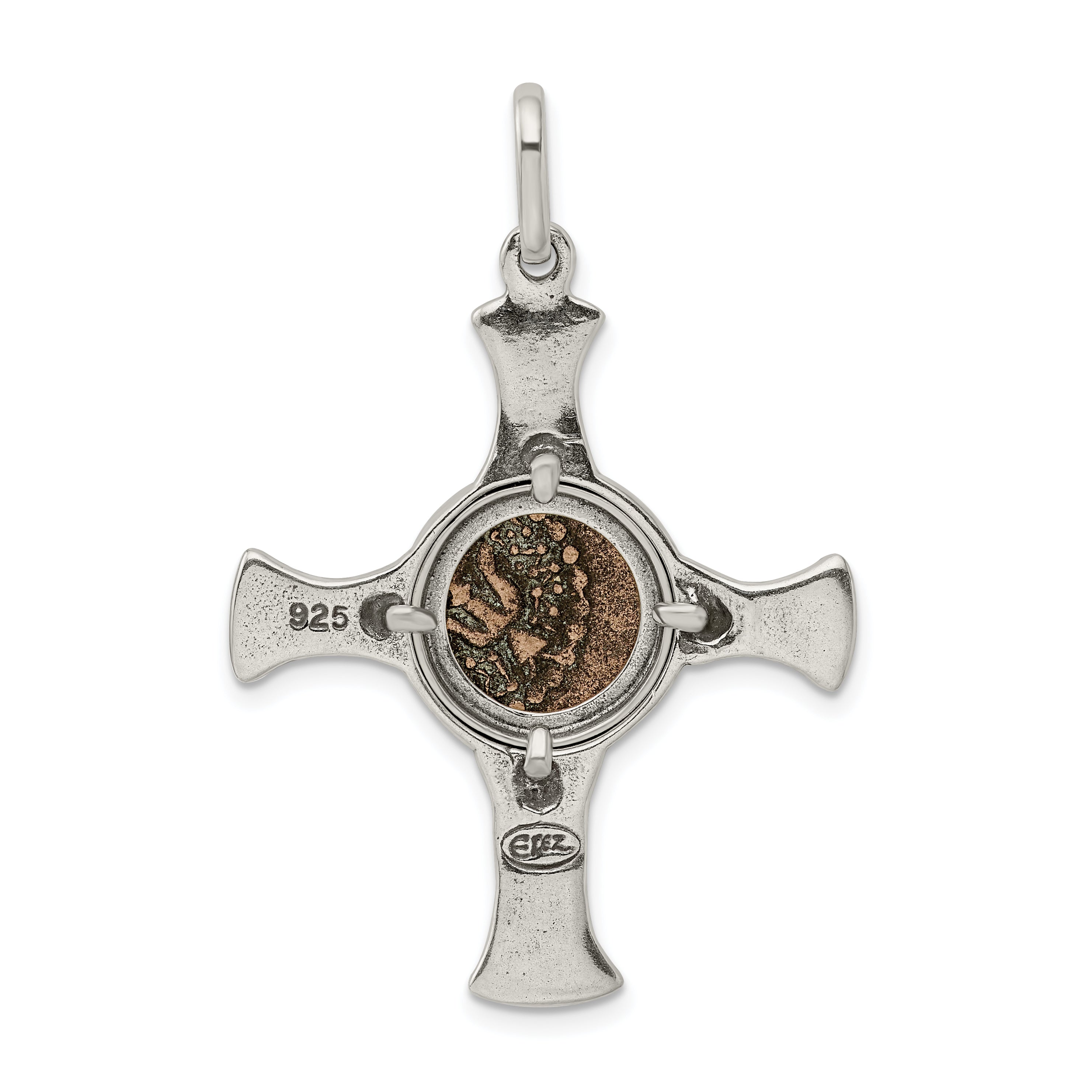 Ancient Coins Sterling Silver and Bronze Antiqued Widow's Mite Coin Cross Pendant with a Certificate of Authenticity