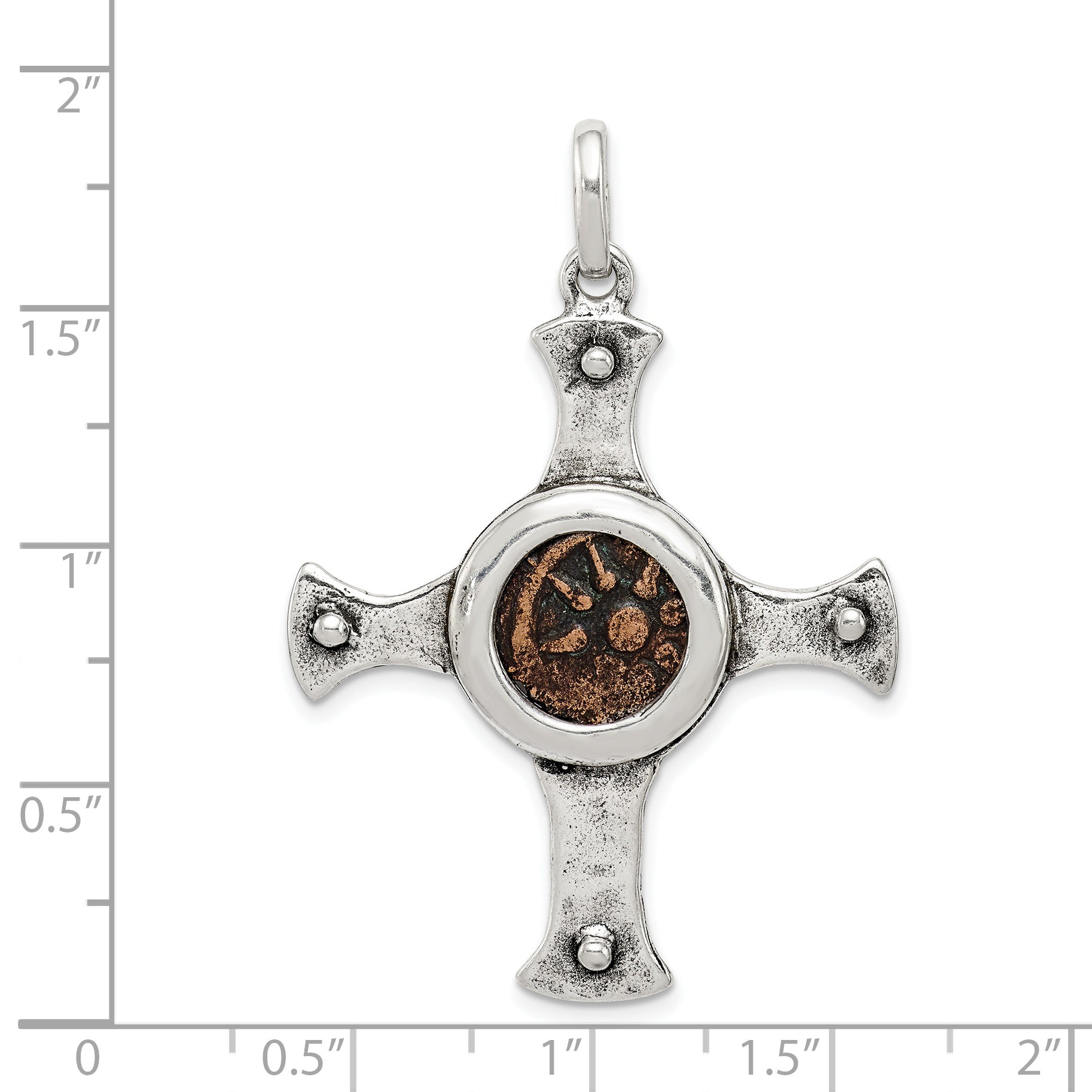 Ancient Coins Sterling Silver and Bronze Antiqued Widow's Mite Coin Cross Pendant with a Certificate of Authenticity