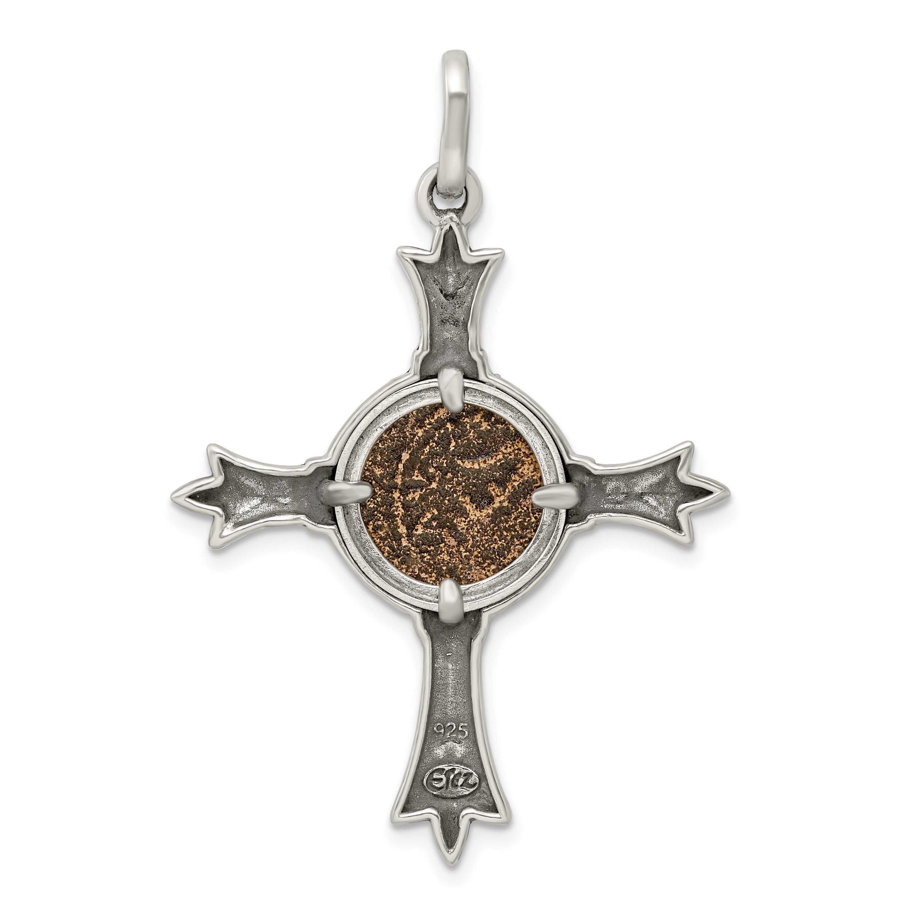 Ancient Coins Sterling Silver and Bronze Antiqued Widow's Mite Coin Cross Pendant with a Certificate of Authenticity