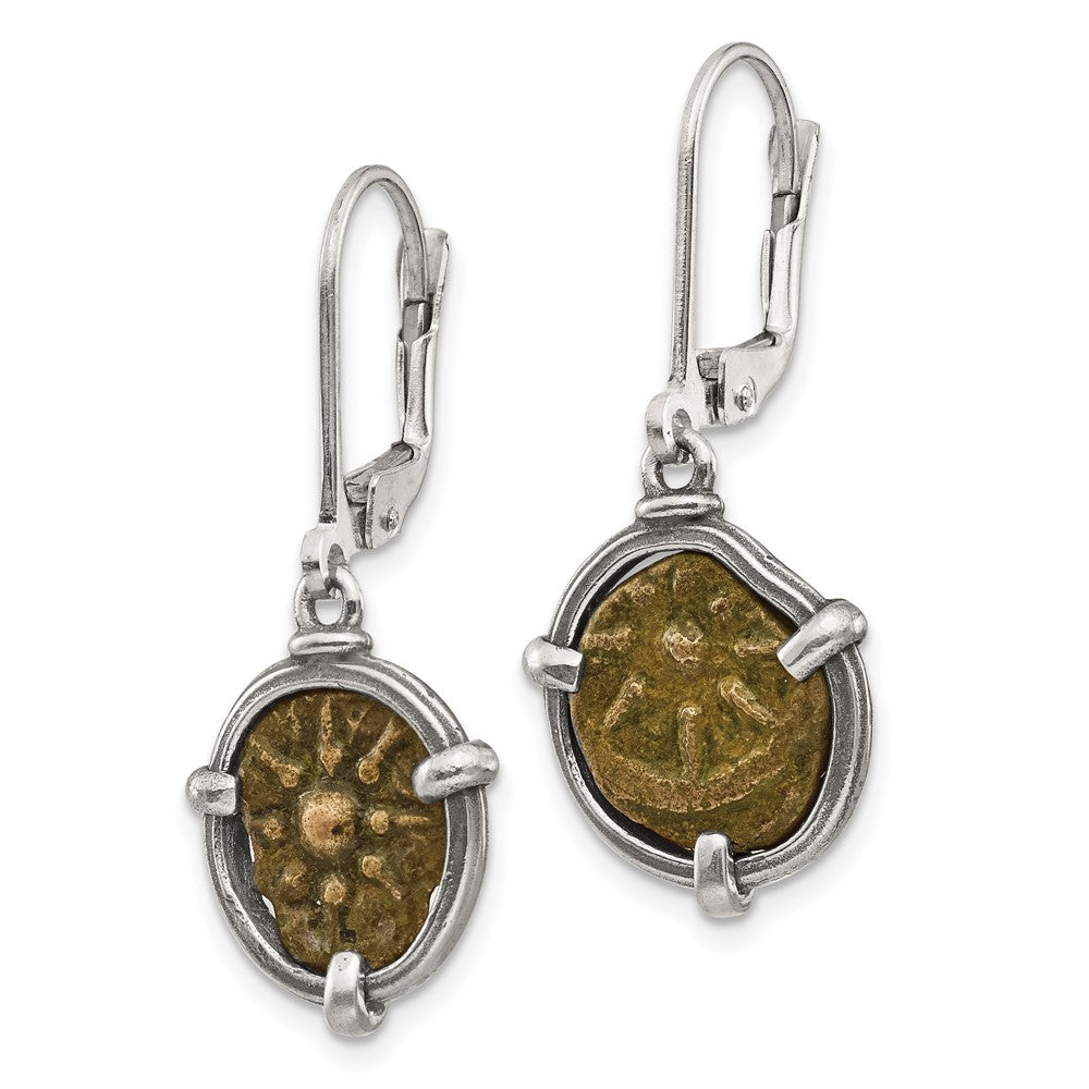 Ancient Coins Sterling Silver and Bronze Antiqued Widow's Mite Coin Leverback Dangle Earrings with a Certificate of Authen...