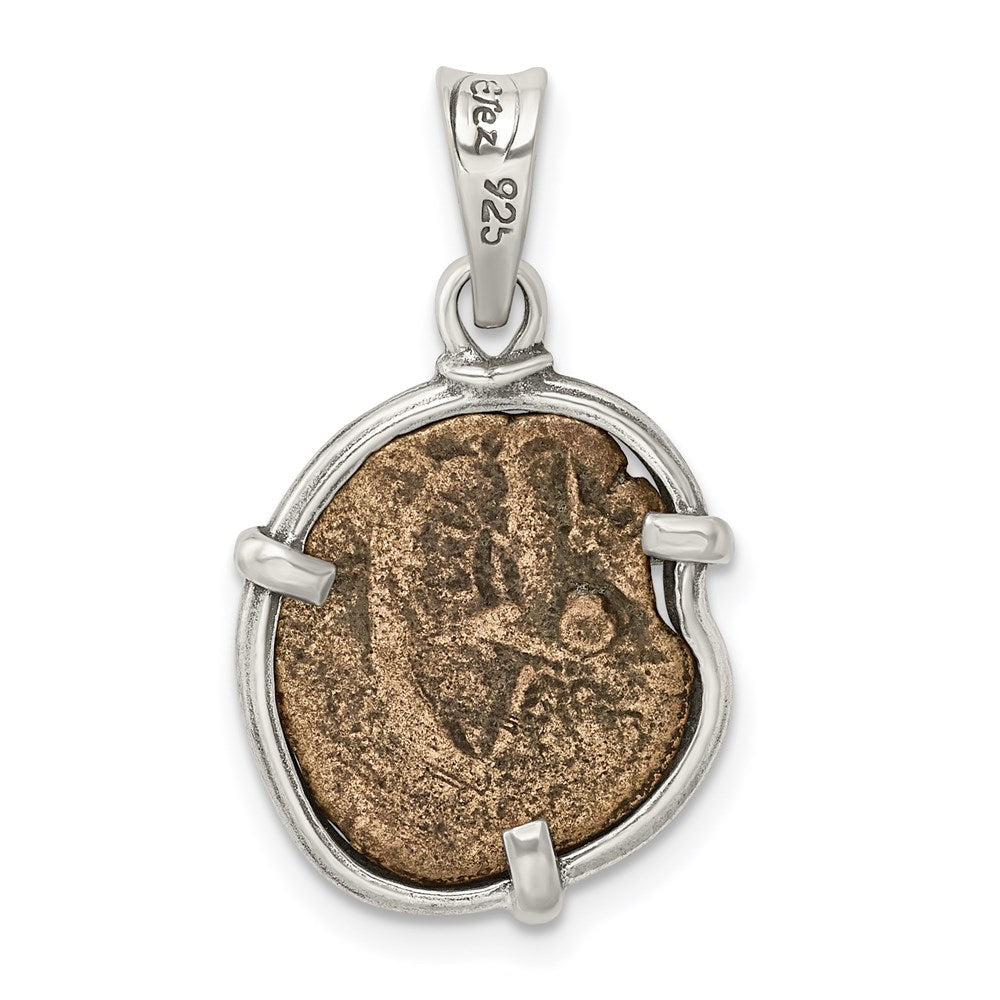 Ancient Coins Sterling Silver and Bronze Antiqued Widow's Mite Coin Pendant with a Certificate of Authenticity