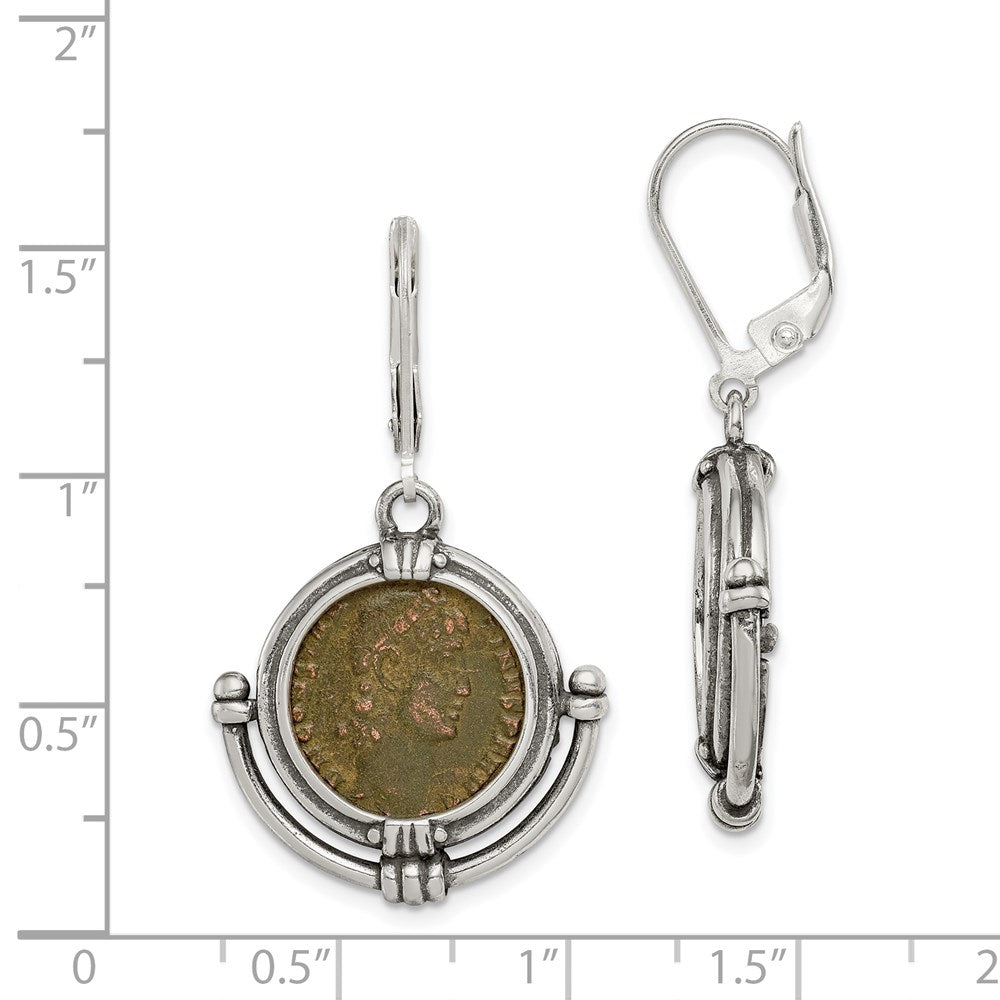 Ancient Coins Sterling Silver and Bronze Antiqued Roman Coin Leverback Dangle Earrings with a Certificate of Authenticity