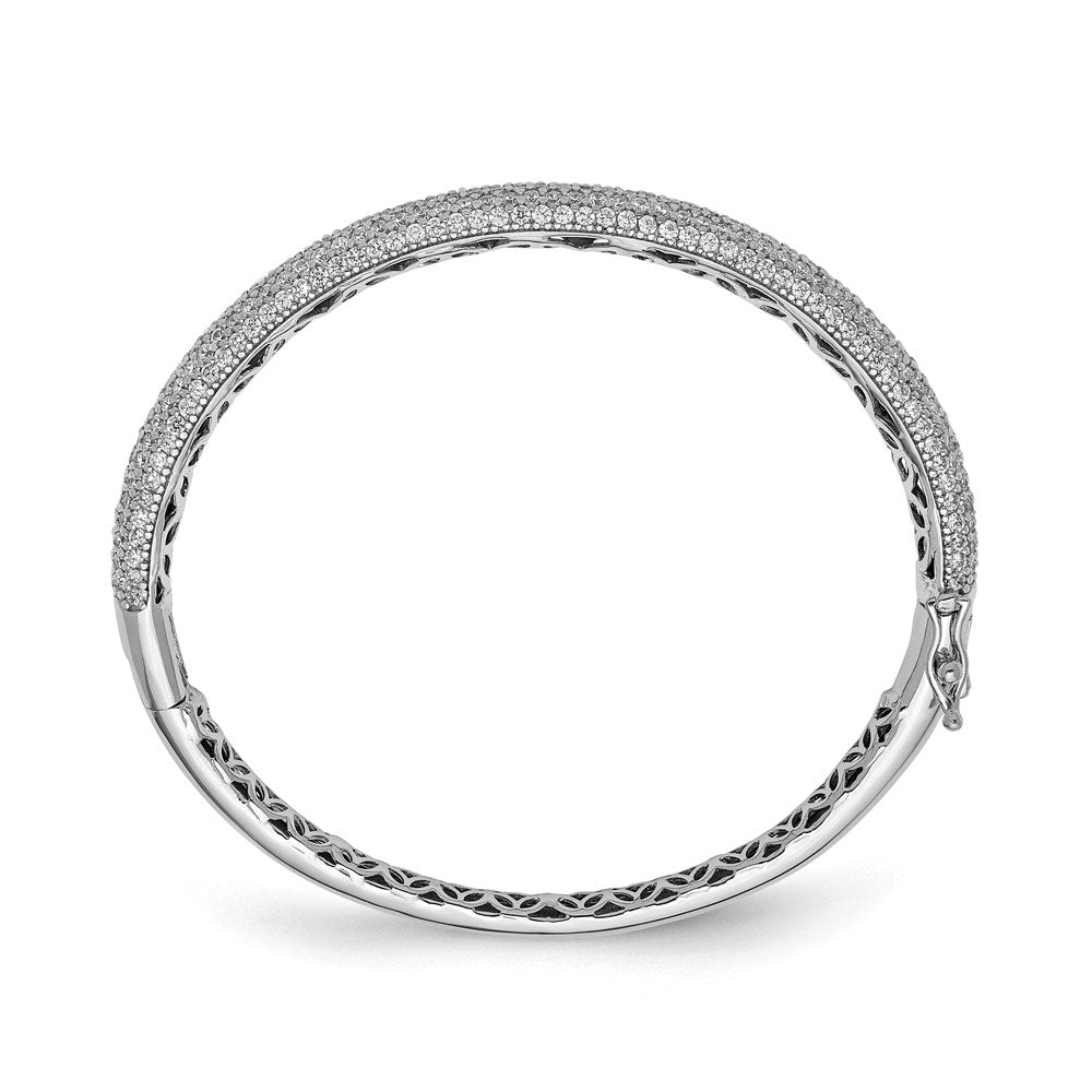 Sterling Shimmer Sterling Silver Rhodium-plated 303 Stone CZ PavÇ Hinged Bangle