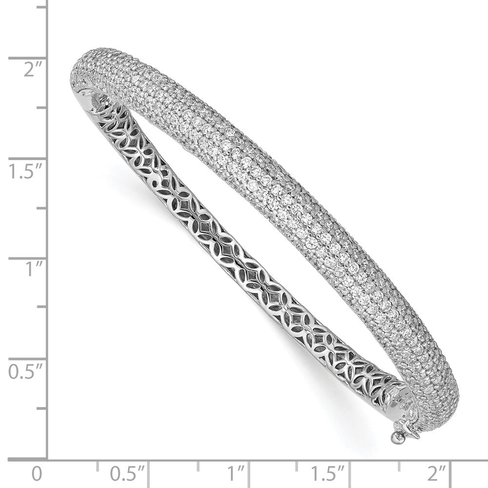 Sterling Shimmer Sterling Silver Rhodium-plated 303 Stone CZ PavÇ Hinged Bangle