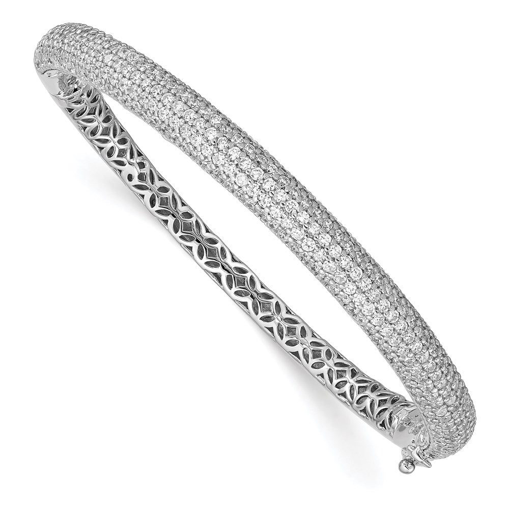 Sterling Shimmer Sterling Silver Rhodium-plated 303 Stone CZ PavÇ Hinged Bangle