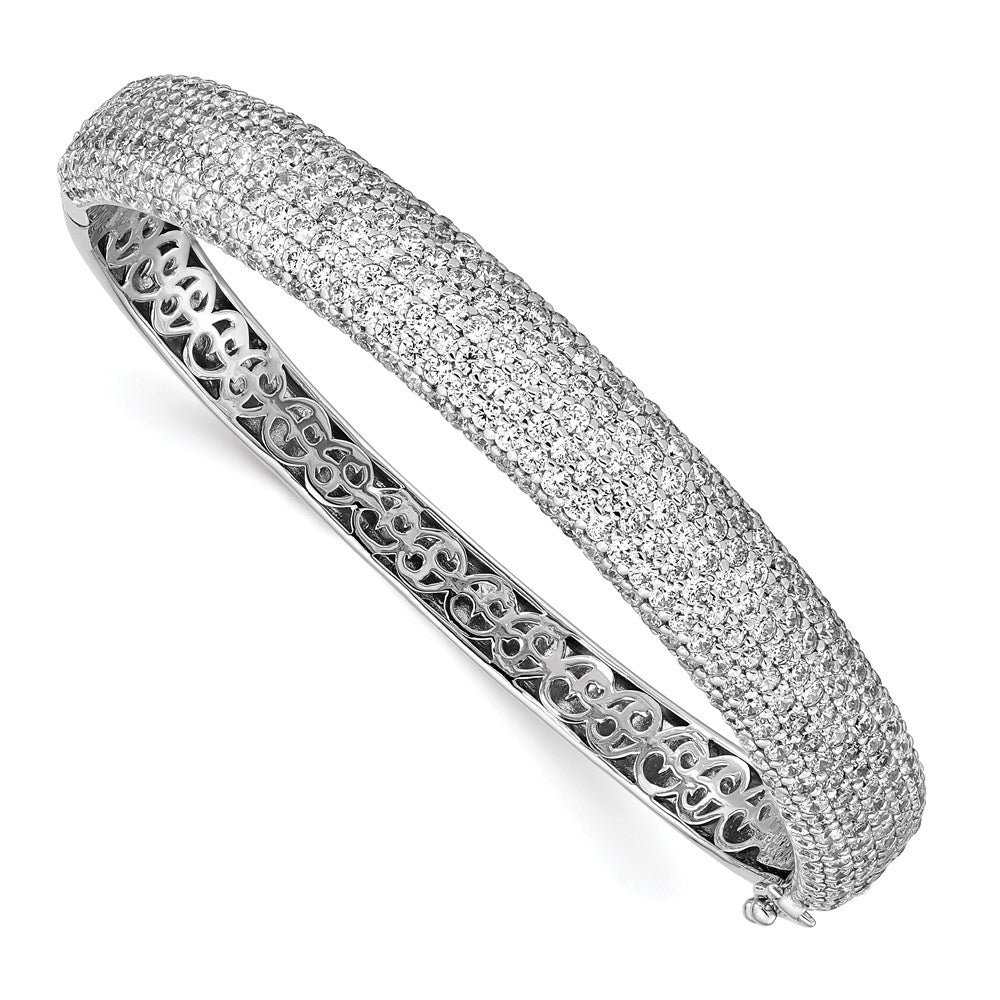 Sterling Shimmer Sterling Silver Rhodium-plated 360 Stone CZ PavΓ Hinged Bangle
