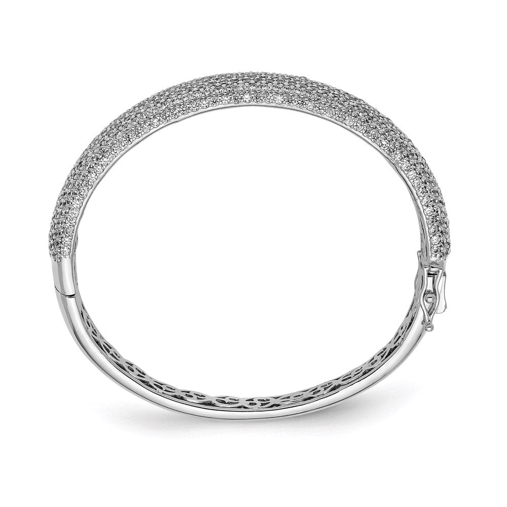 Sterling Shimmer Sterling Silver Rhodium-plated 568 Stone CZ PavΓ Hinged Bangle