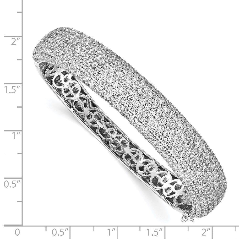 Sterling Shimmer Sterling Silver Rhodium-plated 568 Stone CZ PavÇ Hinged Bangle
