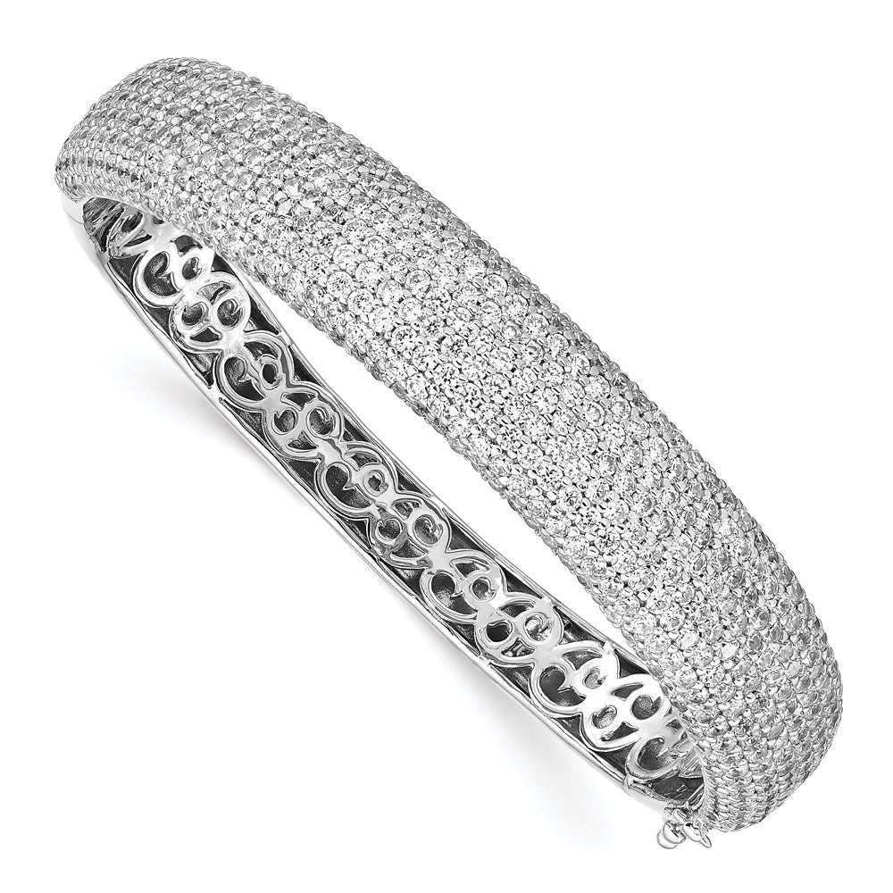 Sterling Shimmer Sterling Silver Rhodium-plated 568 Stone CZ PavΓ Hinged Bangle