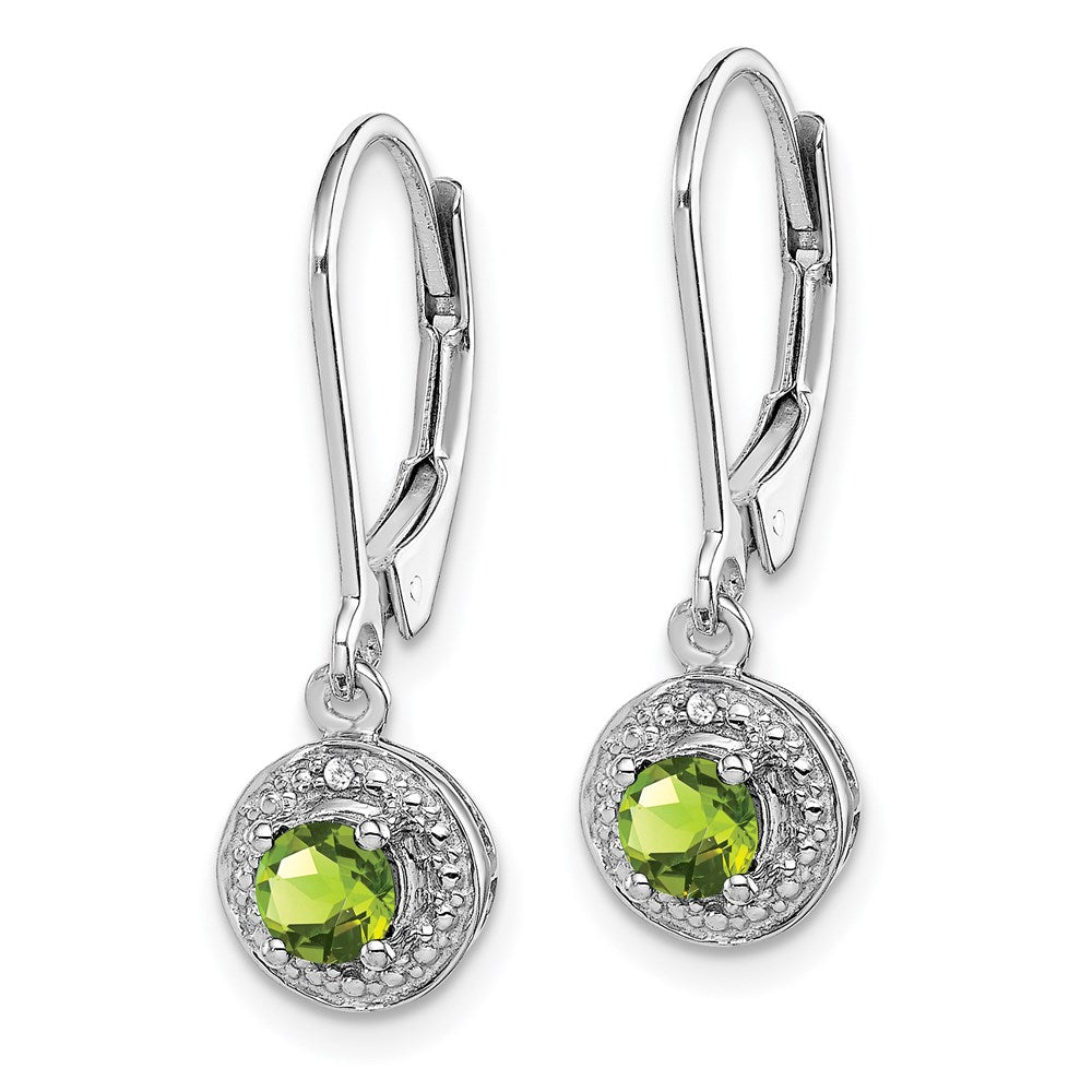 Sterling Silver Rhodium-plated Diam. & Peridot Earrings