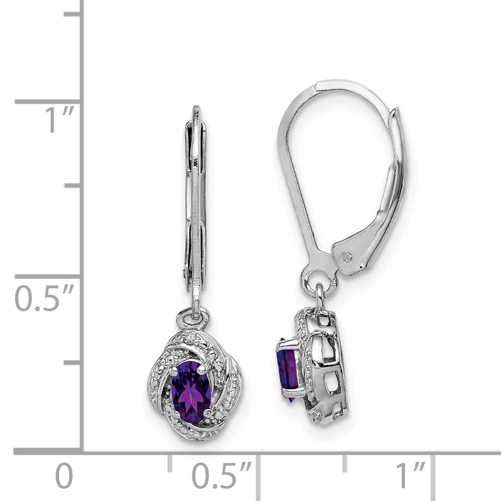 Sterling Silver Rhodium-plated Diam. & Amethyst Earrings