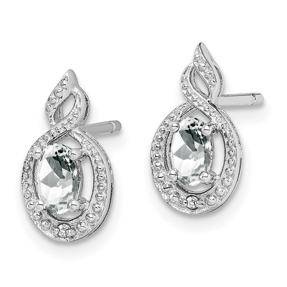 Sterling Silver Rhodium-plated White Topaz & Diam. Earrings