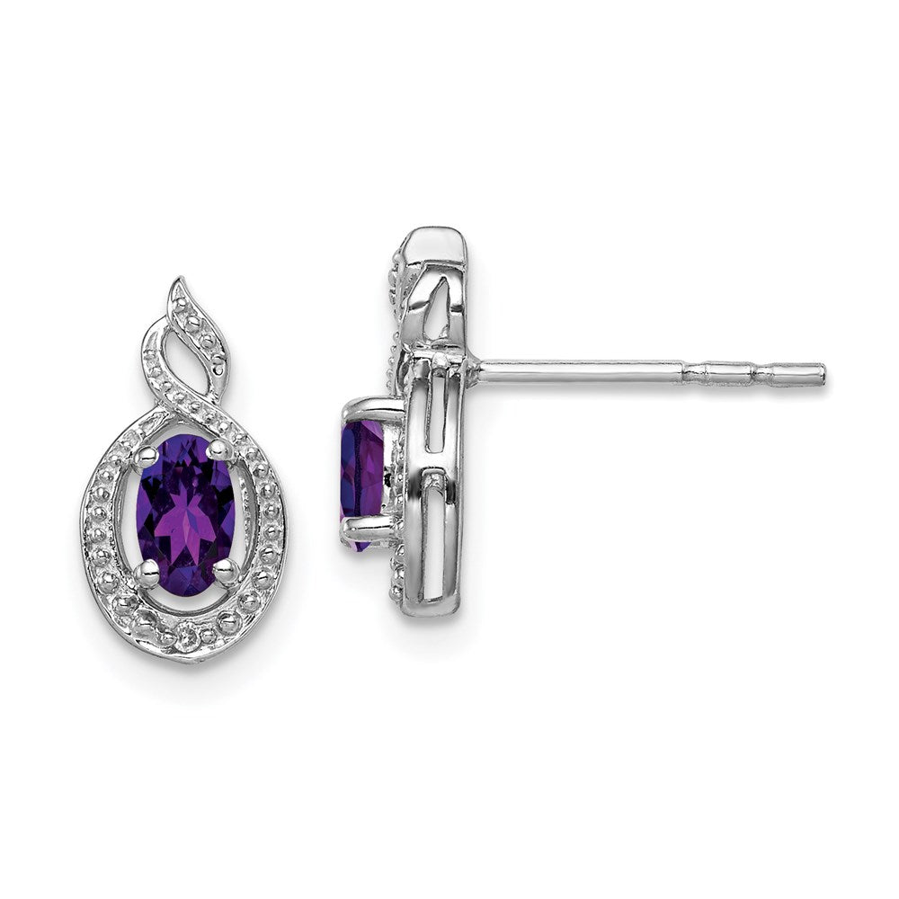 Sterling Silver Rhodium-plated Amethyst & Diam. Earrings