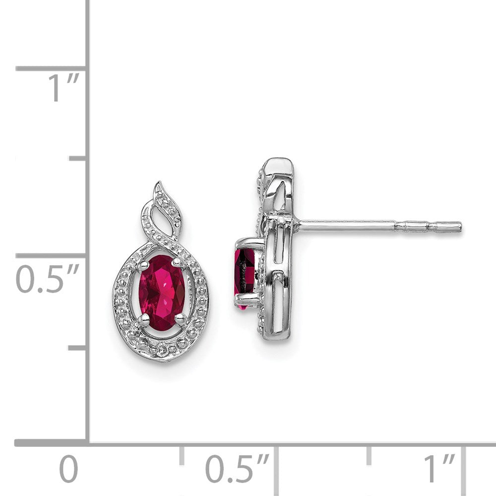 Sterling Silver Rhodium-plated Created Ruby & Diam. Earrings