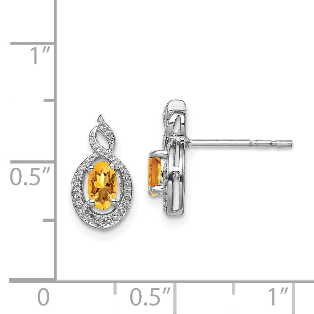 Sterling Silver Rhodium-plated Citrine & Diam. Earrings