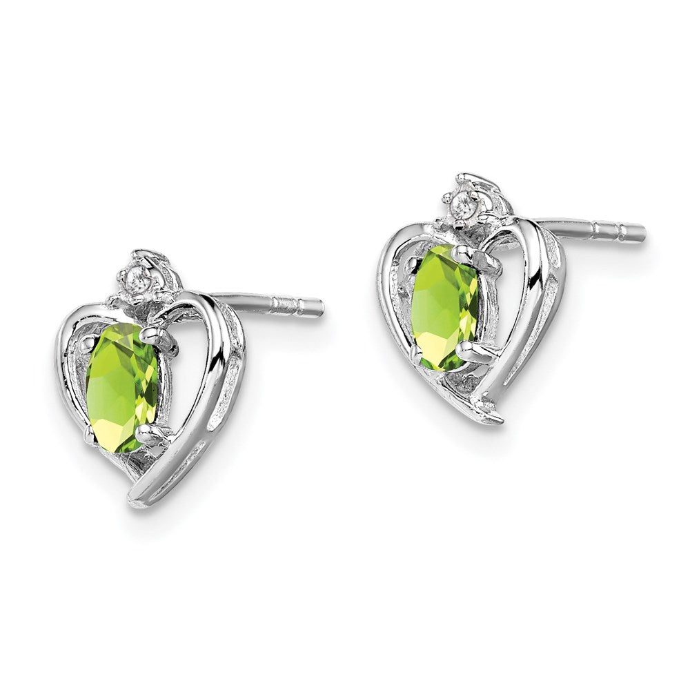 Sterling Silver Rhodium-plated Peridot & Diam. Earrings