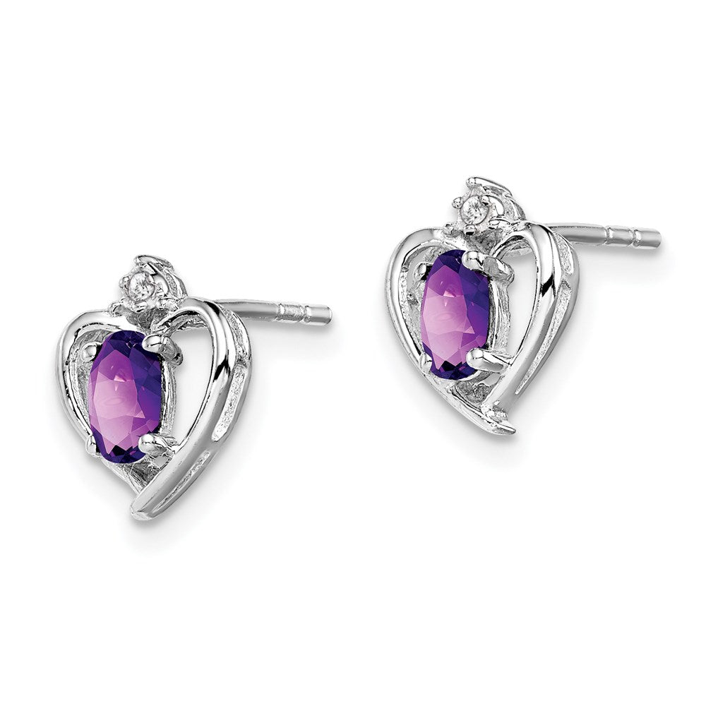 Sterling Silver Rhodium-plated Amethyst & Diam. Earrings