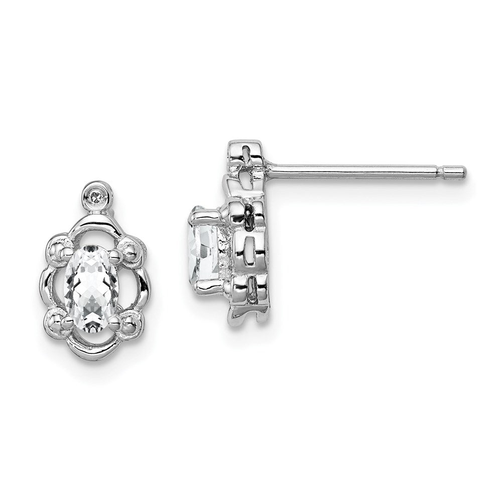 Sterling Silver Rhodium-plated White Topaz & Diam. Earrings