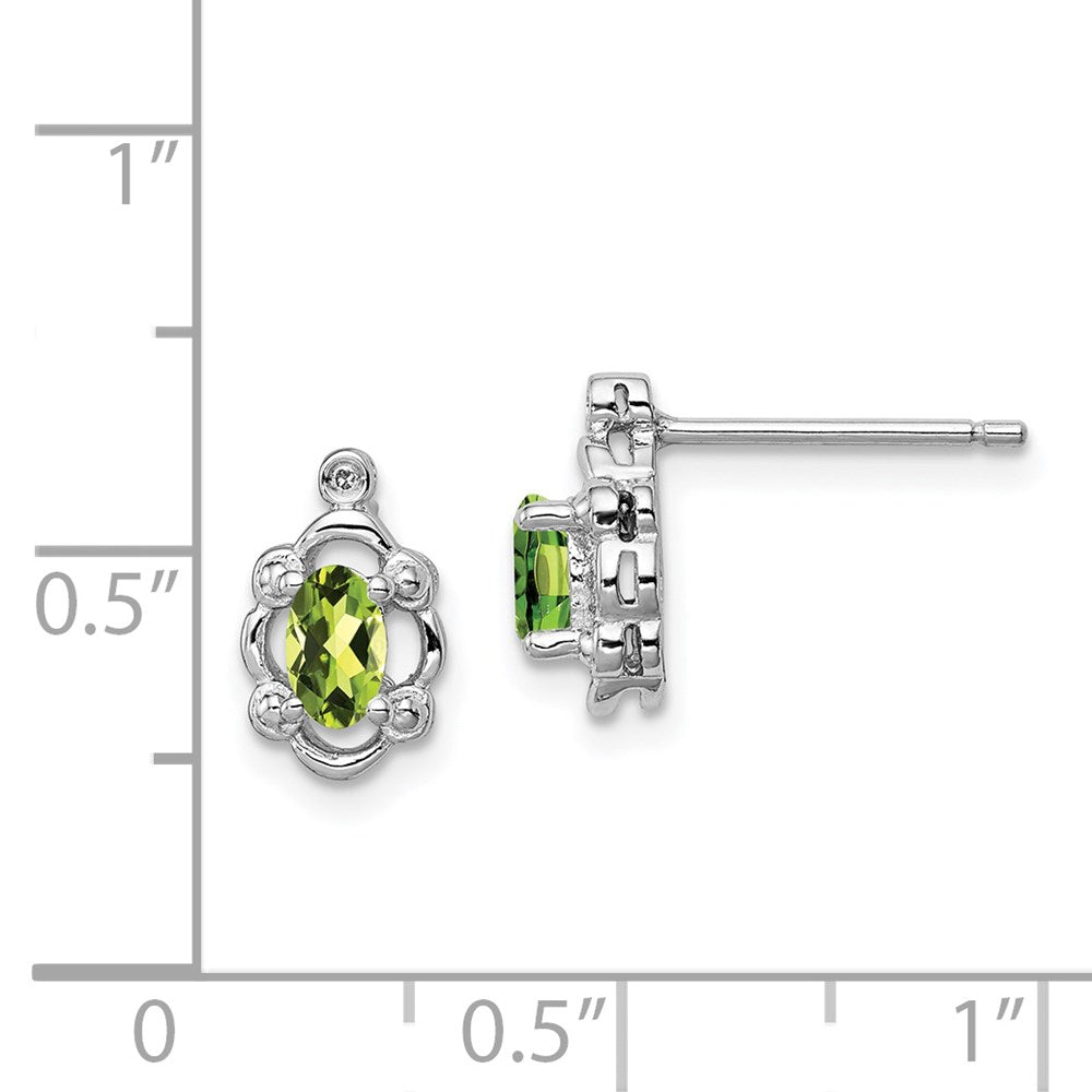 Sterling Silver Rhodium-plated Peridot & Diam. Earrings